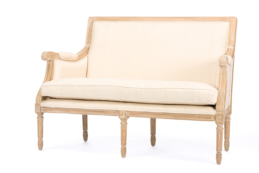 baxton studio chavanon wood light beige linen traditional french loveseat | Modish Furniture Store-3