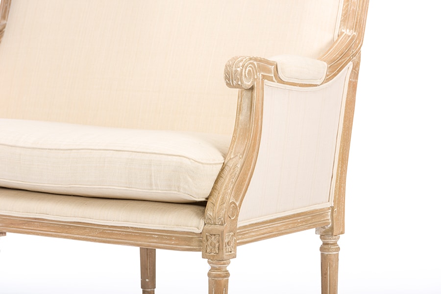 baxton studio chavanon wood light beige linen traditional french loveseat | Modish Furniture Store-4