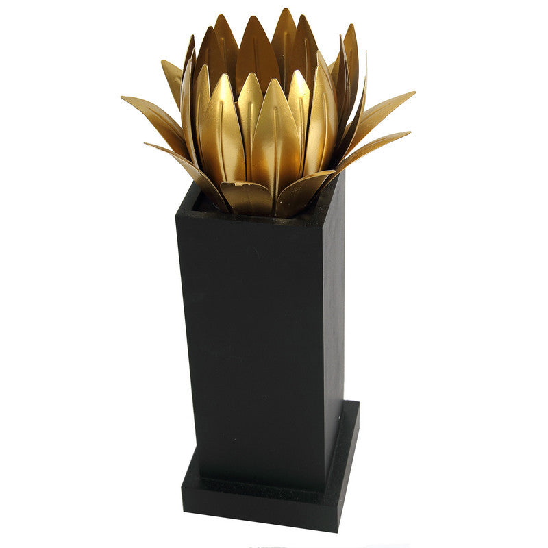 Golden Lotus Wood/Metal Candle Holder - Set Of 2 | Candle Holders | Modishstore - 2