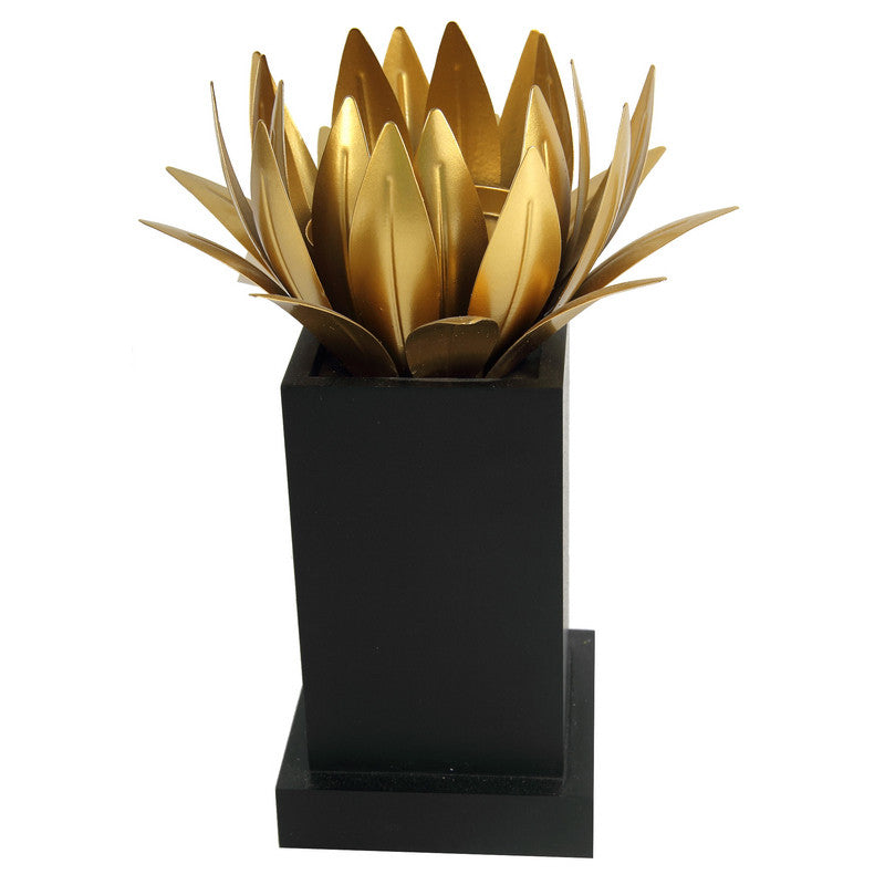 Golden Lotus Wood/Metal Candle Holder - Set Of 2 | Candle Holders | Modishstore