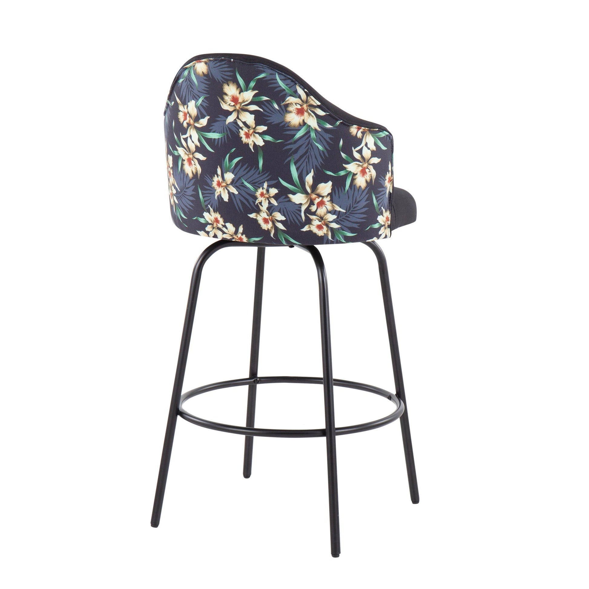 Ahoy Contemporary Fixed-Height Counter Stool in Black Metal and Black Fabric with Floral Print Accent By LumiSource - Set of 2 | Counter Stools | Modishstore - 10