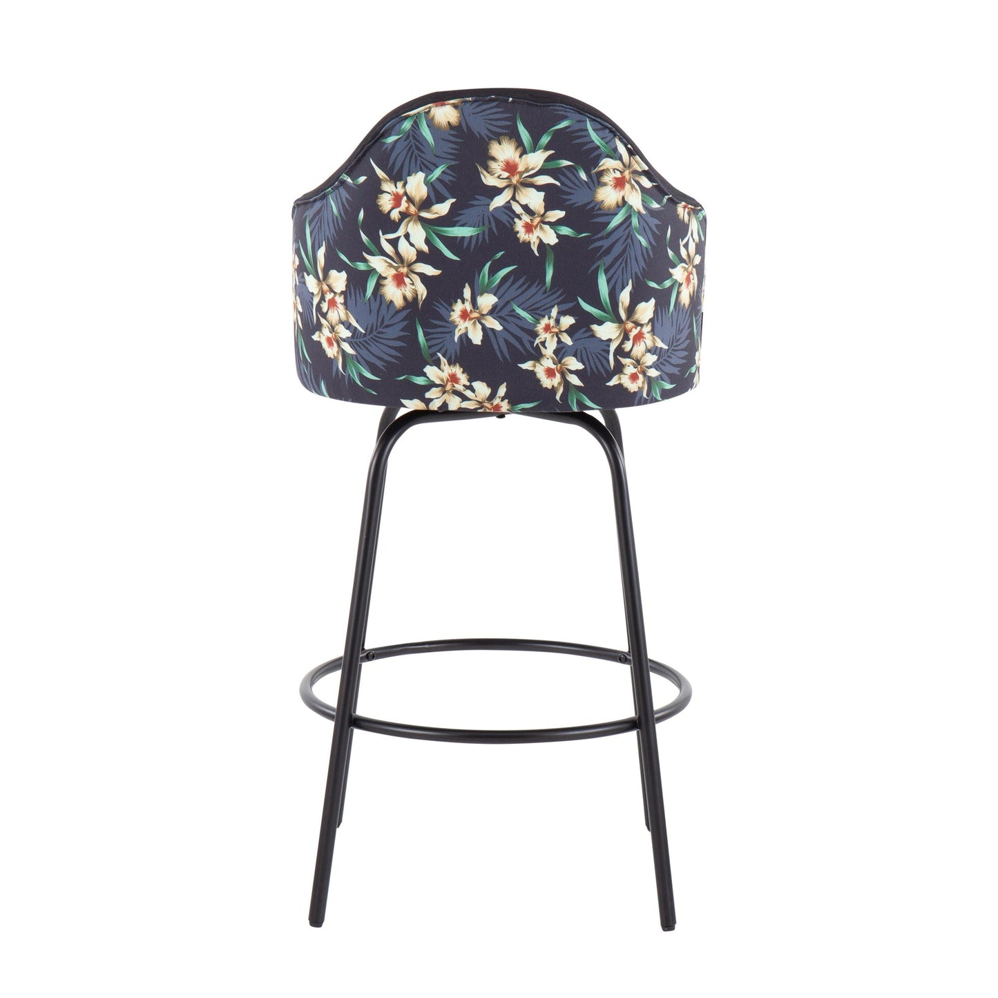 Ahoy Contemporary Fixed-Height Counter Stool in Black Metal and Black Fabric with Floral Print Accent By LumiSource - Set of 2 | Counter Stools | Modishstore - 11