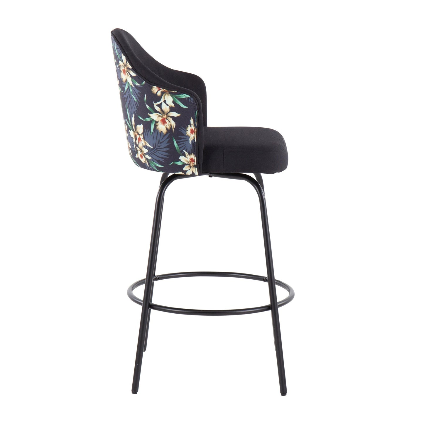 Ahoy Contemporary Fixed-Height Counter Stool in Black Metal and Black Fabric with Floral Print Accent By LumiSource - Set of 2 | Counter Stools | Modishstore - 9