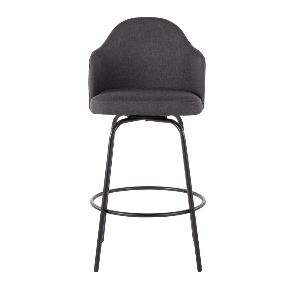 Ahoy Contemporary Fixed-Height Counter Stool in Black Metal and Charcoal Fabric By LumiSource - Set of 2 | Counter Stools | Modishstore - 2