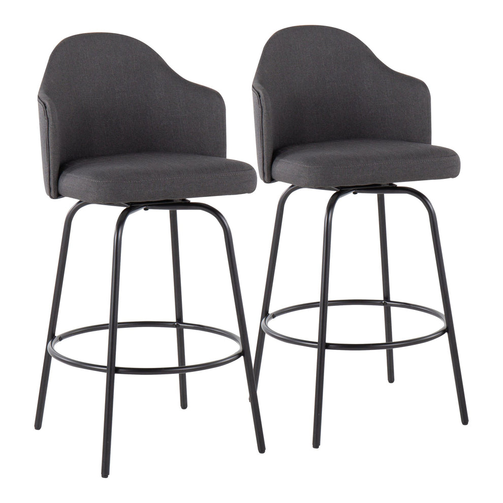 Ahoy Contemporary Fixed-Height Counter Stool in Black Metal and Charcoal Fabric By LumiSource - Set of 2 | Counter Stools | Modishstore