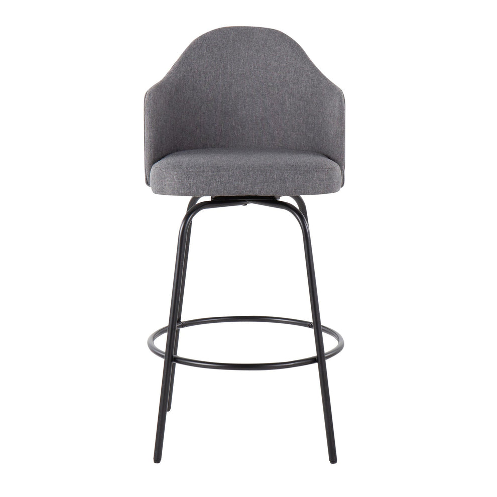 Ahoy Contemporary Fixed-Height Counter Stool in Black Metal and Grey Fabric By LumiSource - Set of 2 | Counter Stools | Modishstore - 2