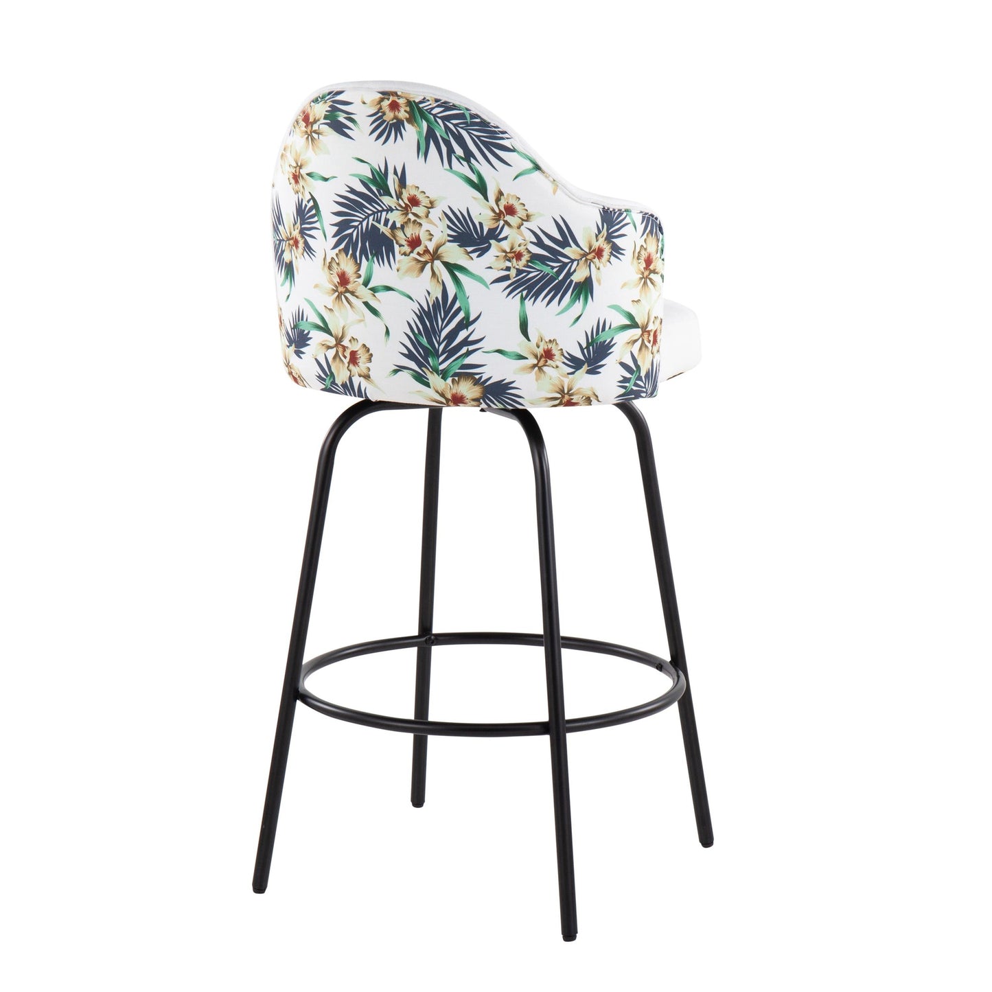 Ahoy Contemporary Fixed-Height Counter Stool in Black Metal and Black Fabric with Floral Print Accent By LumiSource - Set of 2 | Counter Stools | Modishstore - 21
