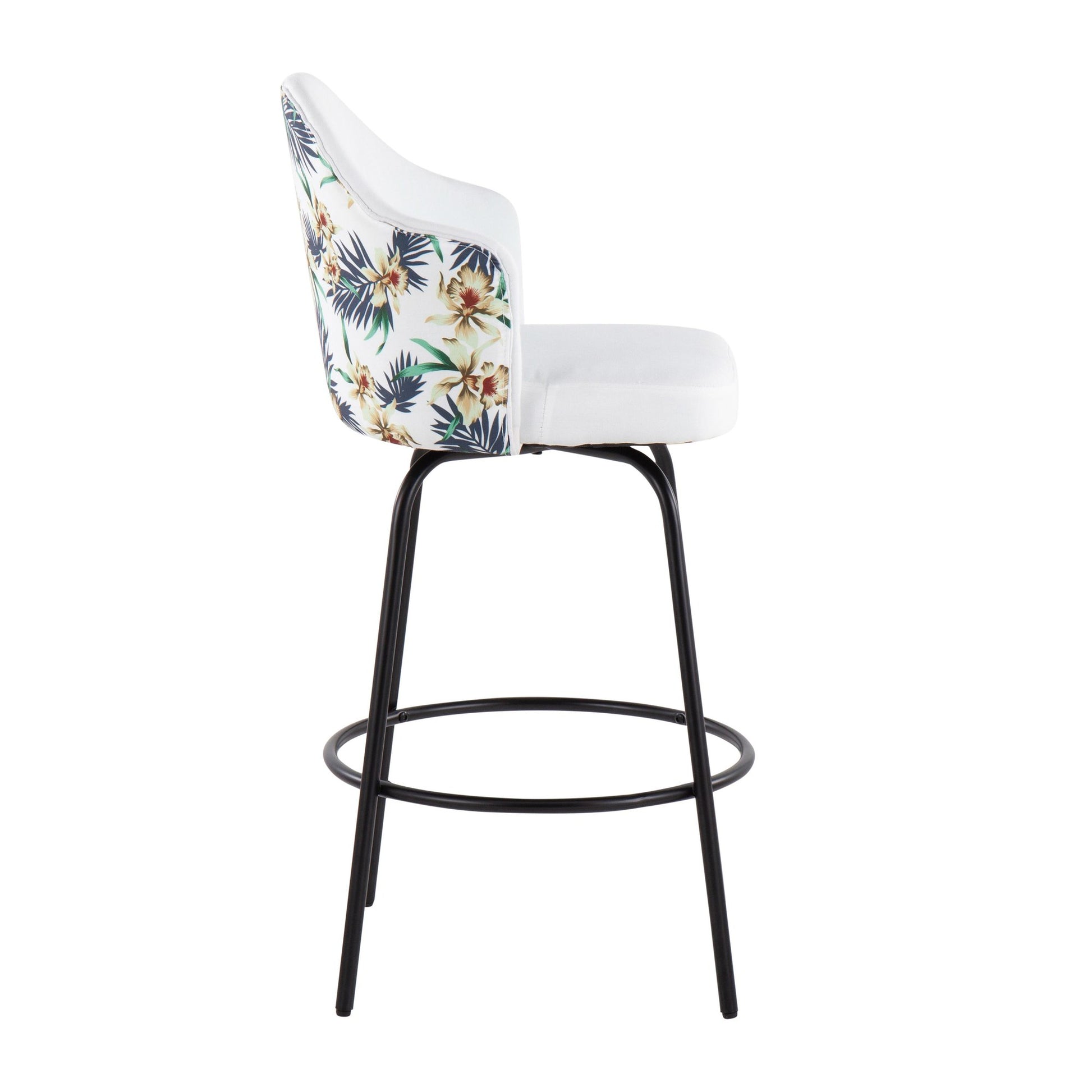Ahoy Contemporary Fixed-Height Counter Stool in Black Metal and Black Fabric with Floral Print Accent By LumiSource - Set of 2 | Counter Stools | Modishstore - 20