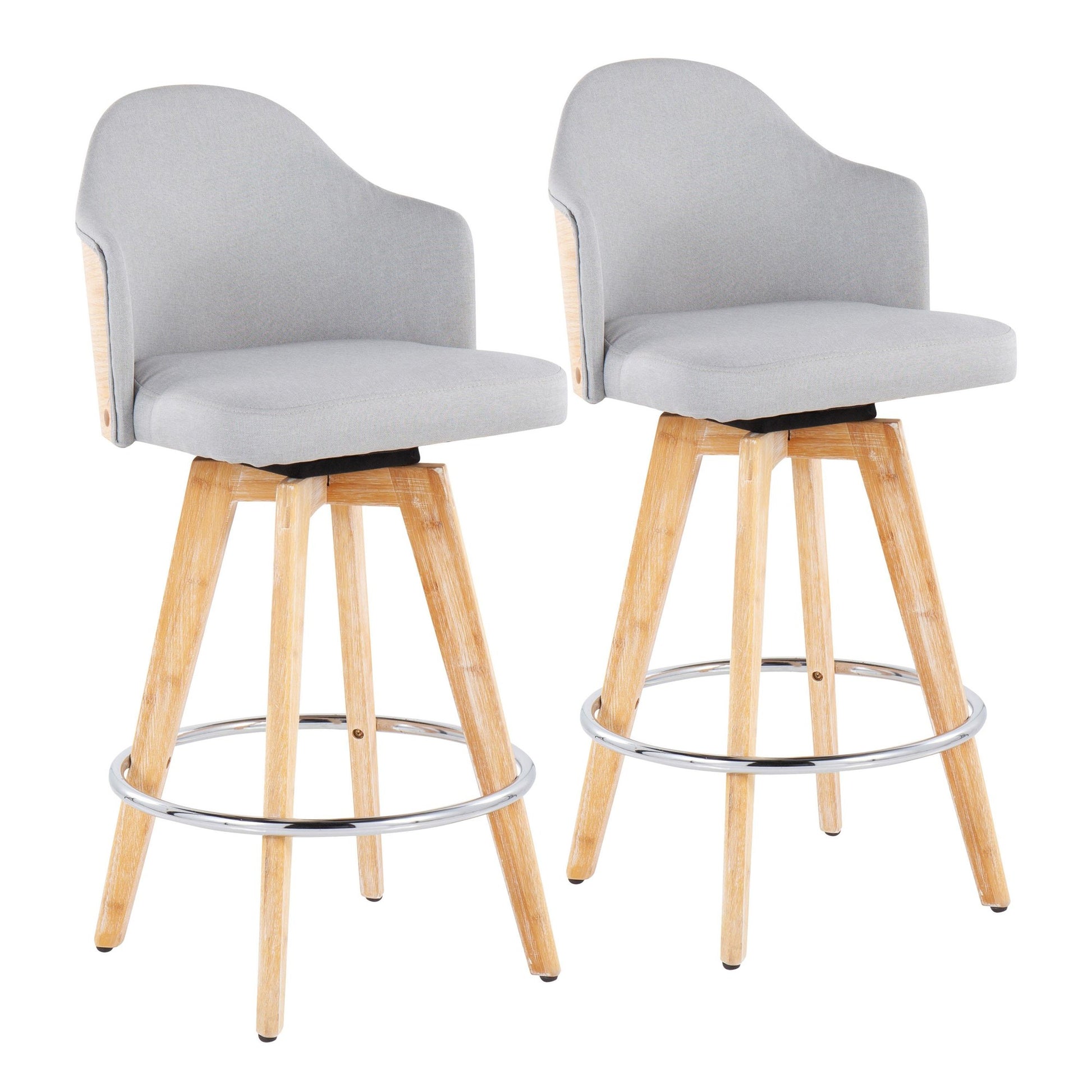 Ahoy Contemporary Fixed-Height Counter Stool with Natural Bamboo Legs and Round Chrome Metal Footrest with Charcoal Fabric Seat and Natural Bamboo Back By LumiSource - Set of 2 | Counter Stools | Modishstore - 17