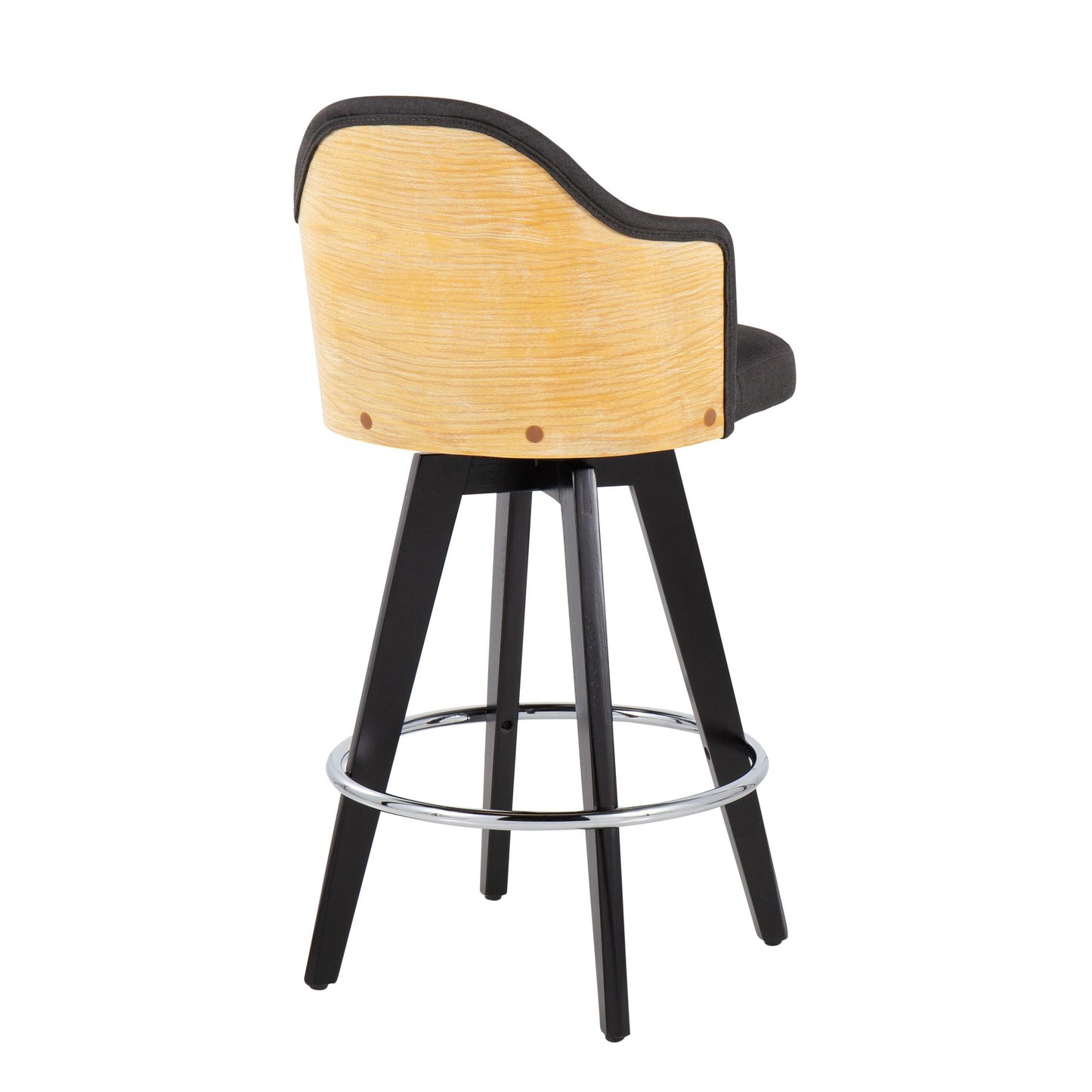 Ahoy Contemporary 26" Fixed-Height Counter Stool with Black Wood Legs and Round Chrome Metal Footrest with Charcoal Fabric Seat and Natural Bamboo Back By LumiSource - Set of 2 | Counter Stools | Modishstore - 7