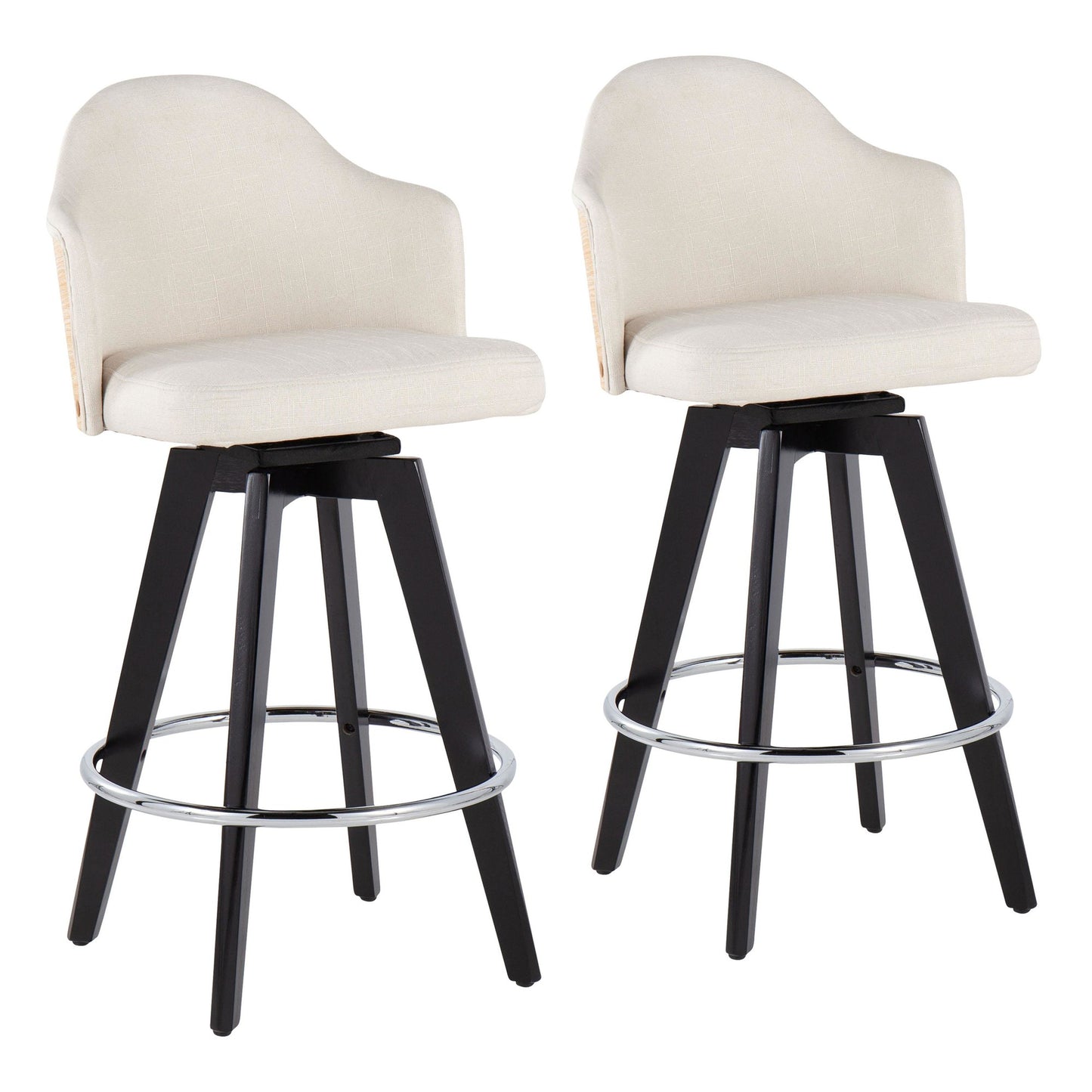 Ahoy Contemporary 26" Fixed-Height Counter Stool with Black Wood Legs and Round Chrome Metal Footrest with Charcoal Fabric Seat and Natural Bamboo Back By LumiSource - Set of 2 | Counter Stools | Modishstore - 9