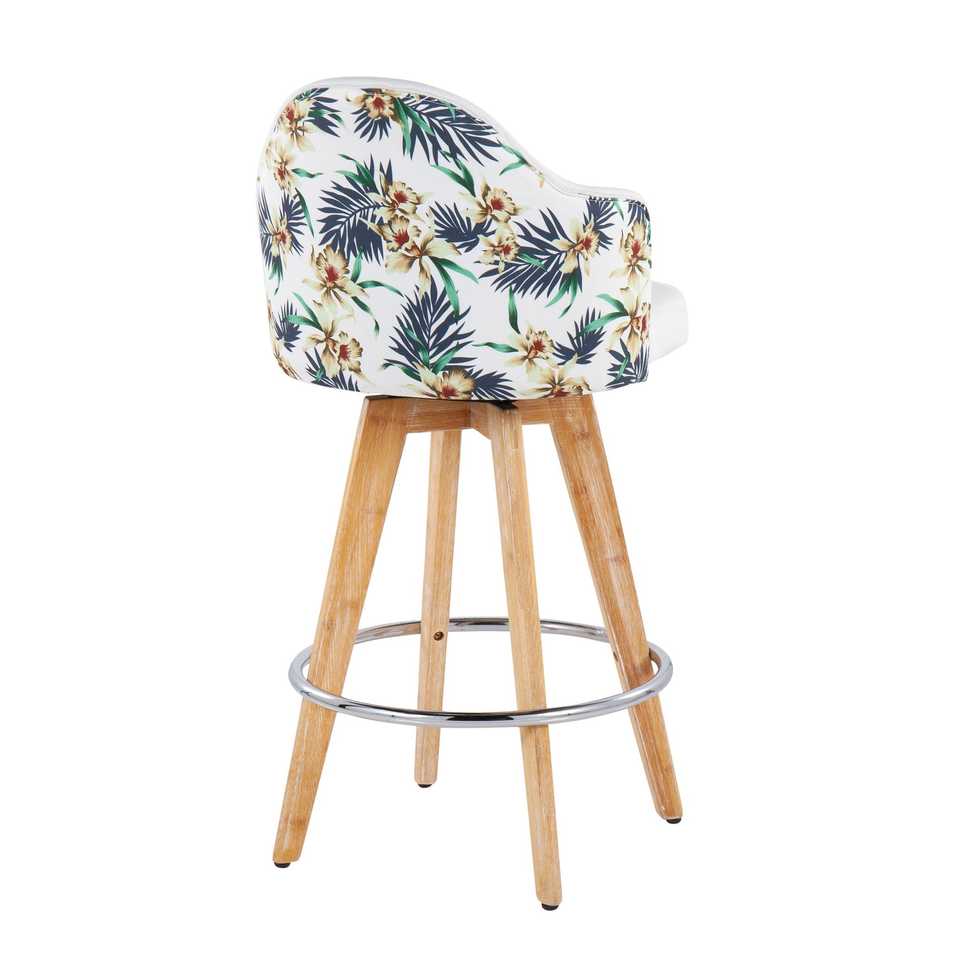 Ahoy Contemporary Fixed-Height Counter Stool with Natural Bamboo Legs and Round Chrome Footrest with Black Fabric Seat and Floral Print Accent By LumiSource - Set of 2 | Counter Stools | Modishstore - 15