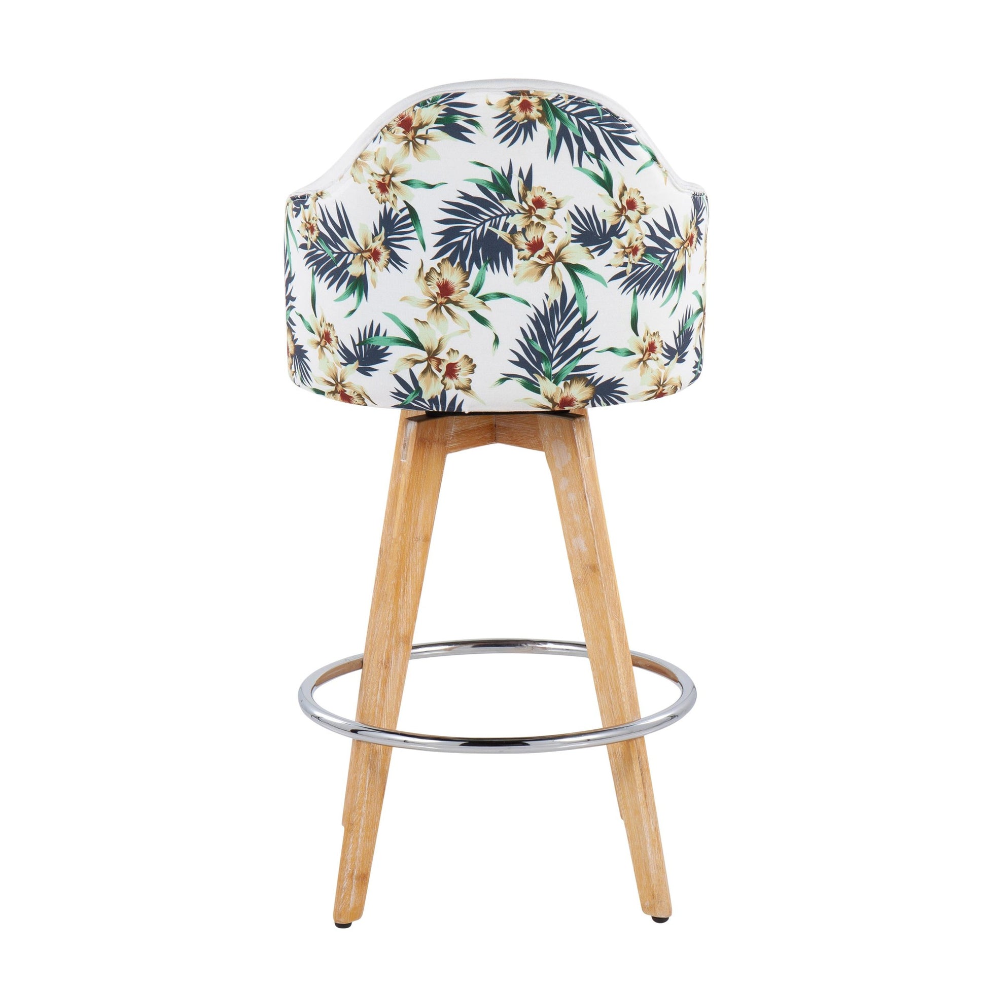 Ahoy Contemporary Fixed-Height Counter Stool with Natural Bamboo Legs and Round Chrome Footrest with Black Fabric Seat and Floral Print Accent By LumiSource - Set of 2 | Counter Stools | Modishstore - 16