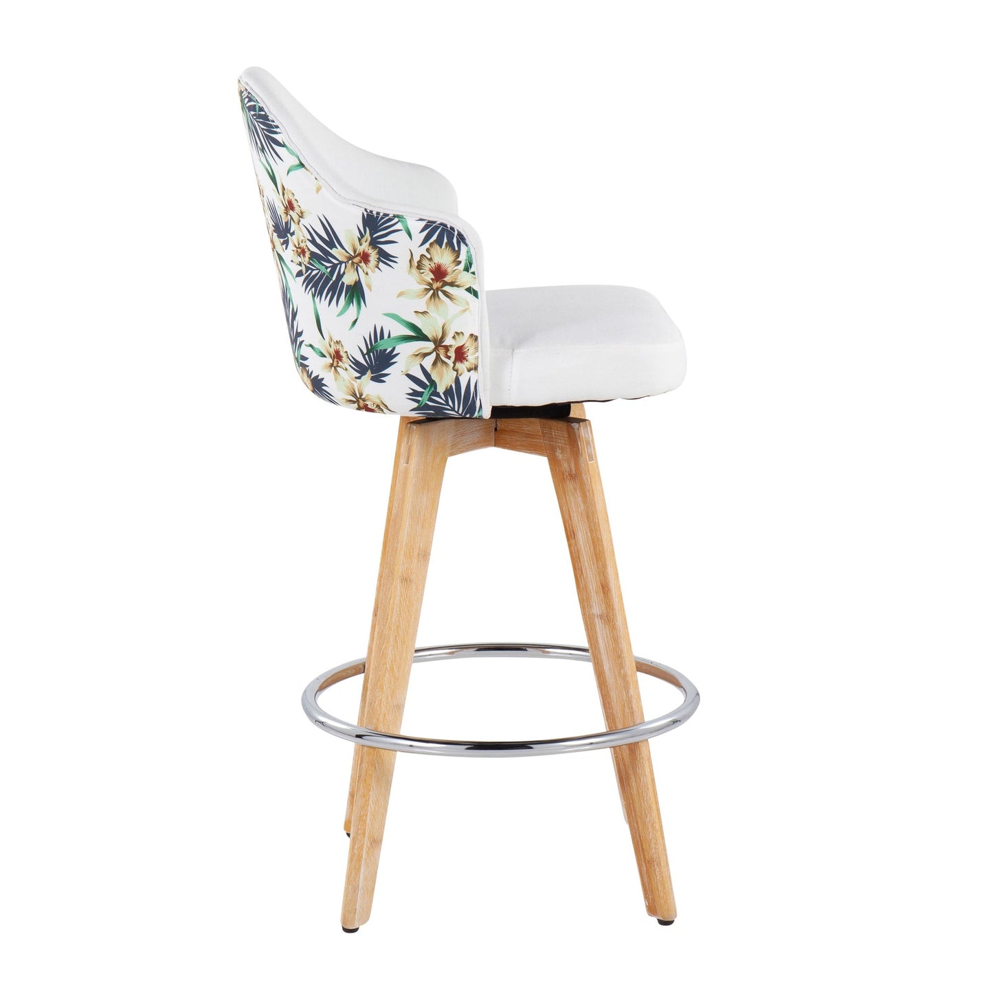 Ahoy Contemporary Fixed-Height Counter Stool with Natural Bamboo Legs and Round Chrome Footrest with Black Fabric Seat and Floral Print Accent By LumiSource - Set of 2 | Counter Stools | Modishstore - 14