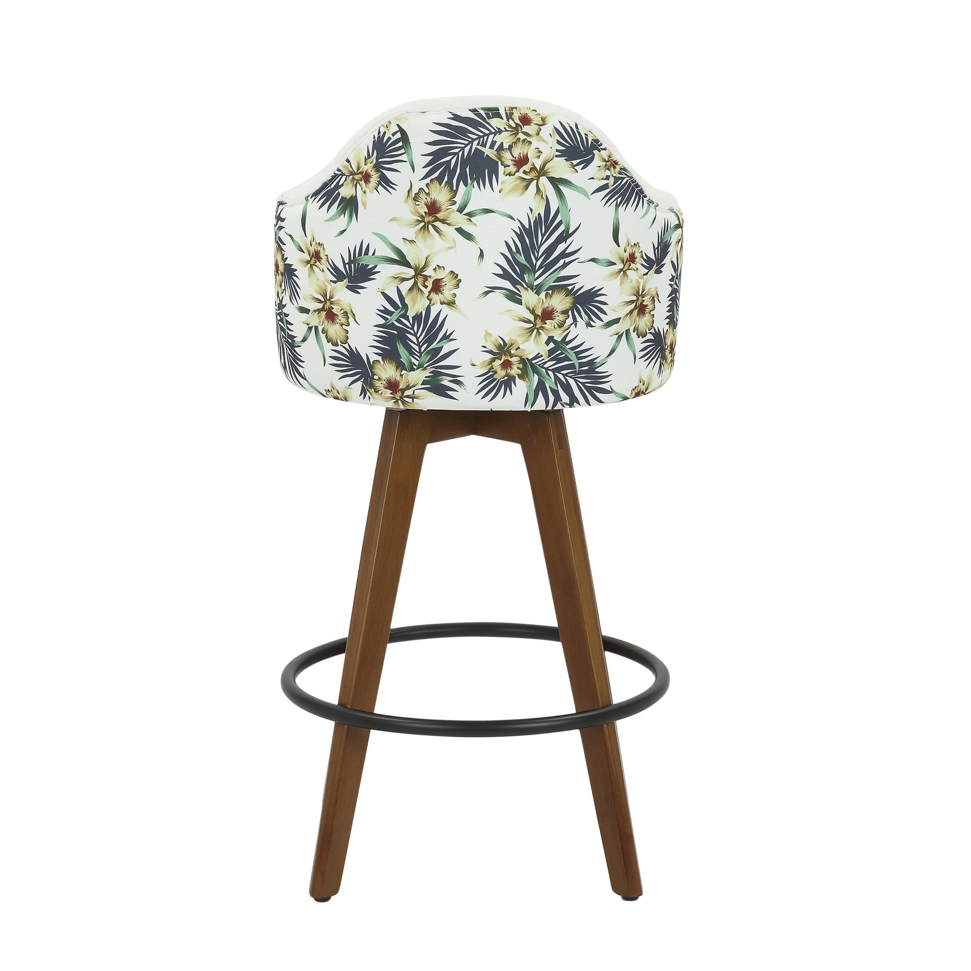 Ahoy Mid-Century Counter Stool in Walnut and White Fabric with Floral Design By LumiSource | Counter Stools | Modishstore - 9