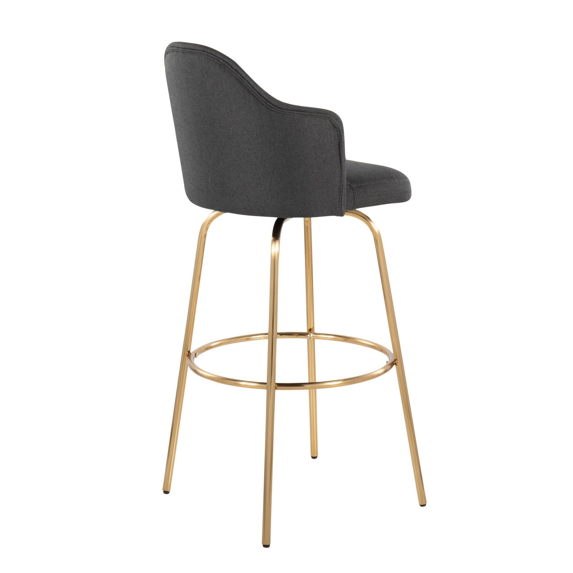 Ahoy Contemporary Fixed-Height Bar Stool with Gold Metal Legs and Round Gold Metal Footrest with Charcoal Fabric Seat By LumiSource - Set of 2 | Bar Stools | Modishstore - 7