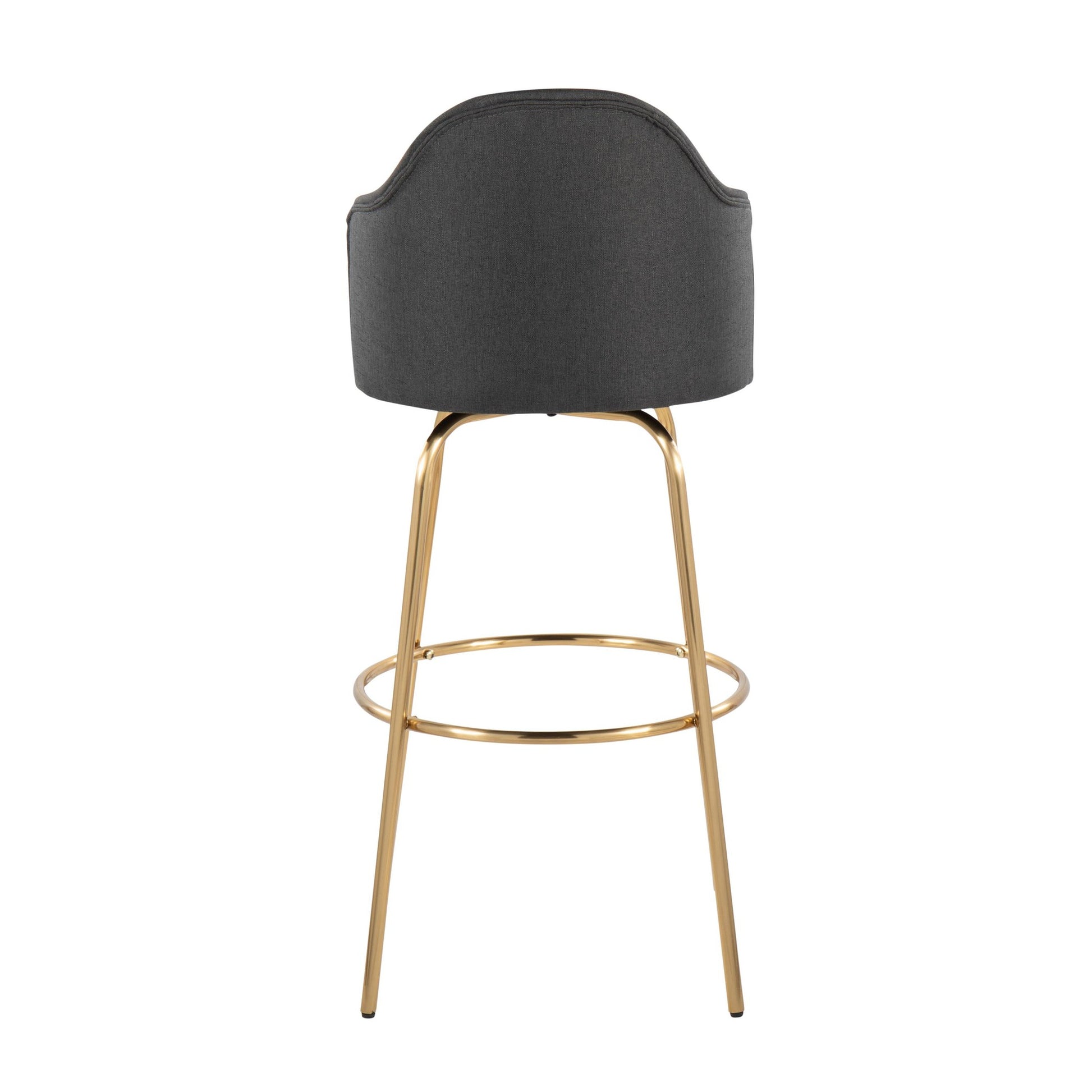 Ahoy Contemporary Fixed-Height Bar Stool with Gold Metal Legs and Round Gold Metal Footrest with Charcoal Fabric Seat By LumiSource - Set of 2 | Bar Stools | Modishstore - 8