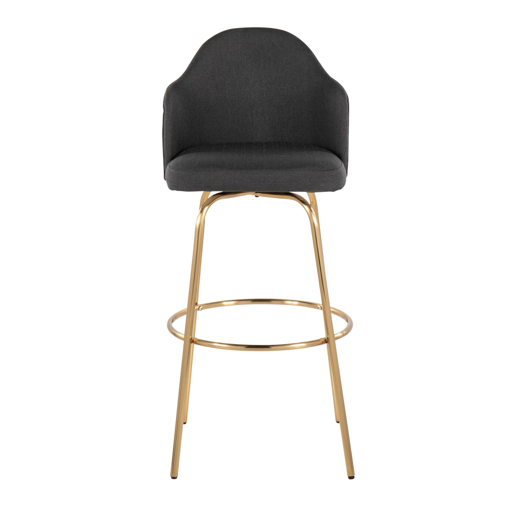 Ahoy Contemporary Fixed-Height Bar Stool with Gold Metal Legs and Round Gold Metal Footrest with Charcoal Fabric Seat By LumiSource - Set of 2 | Bar Stools | Modishstore - 2