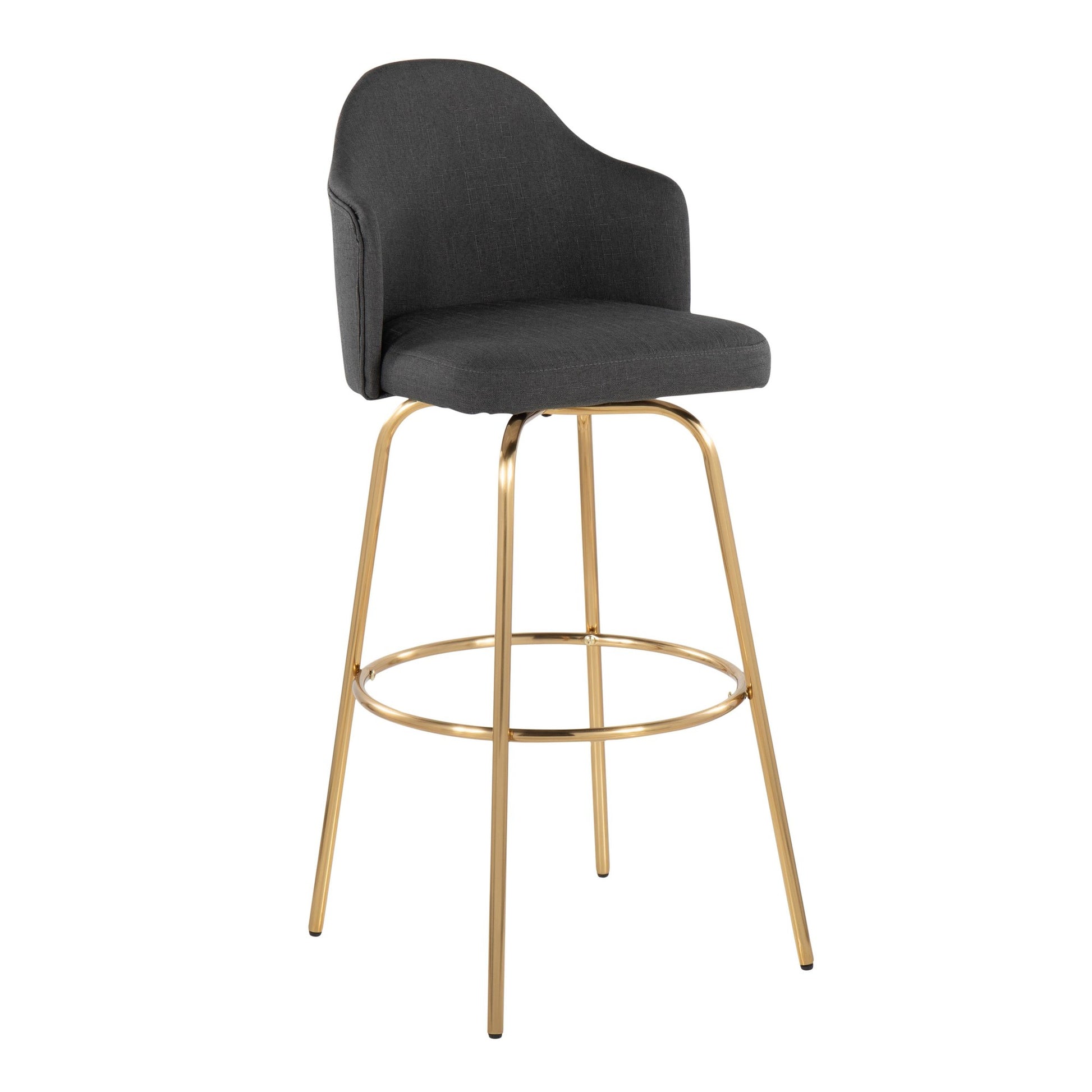 Ahoy Contemporary Fixed-Height Bar Stool with Gold Metal Legs and Round Gold Metal Footrest with Charcoal Fabric Seat By LumiSource - Set of 2 | Bar Stools | Modishstore - 5
