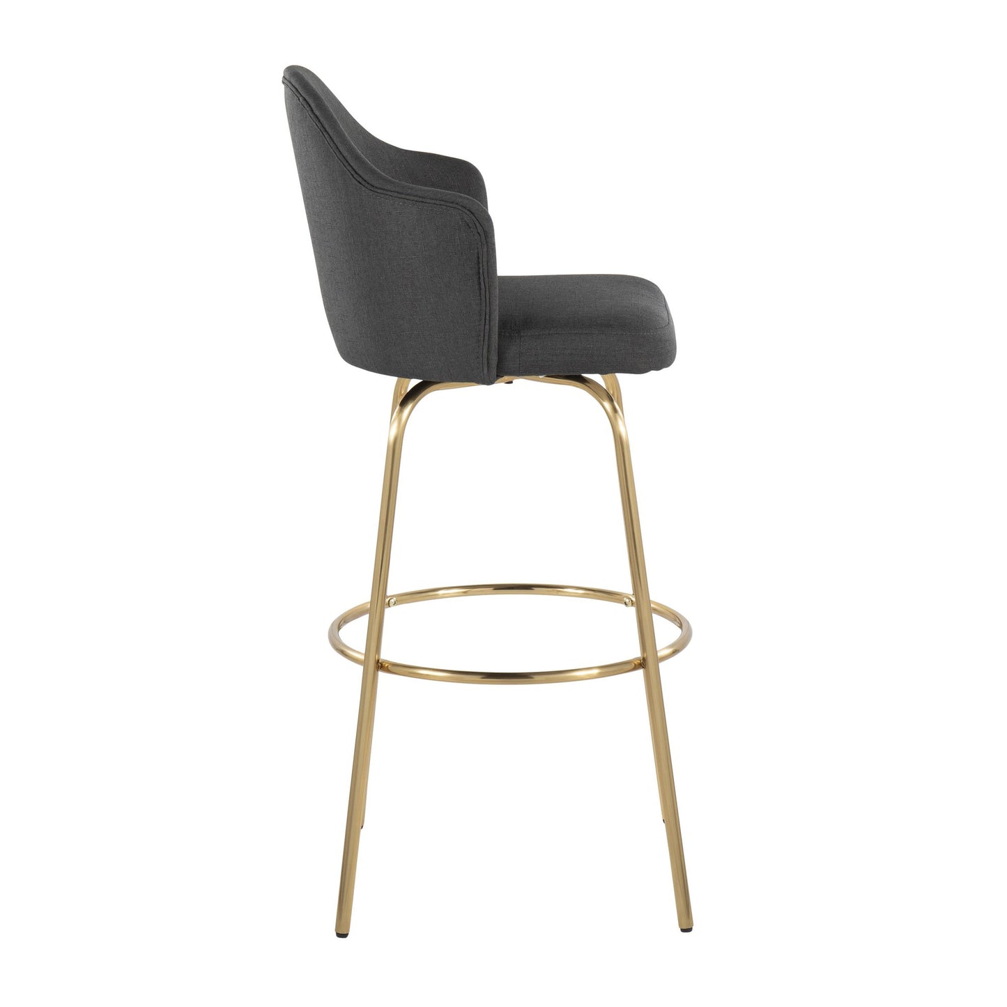 Ahoy Contemporary Fixed-Height Bar Stool with Gold Metal Legs and Round Gold Metal Footrest with Charcoal Fabric Seat By LumiSource - Set of 2 | Bar Stools | Modishstore - 6