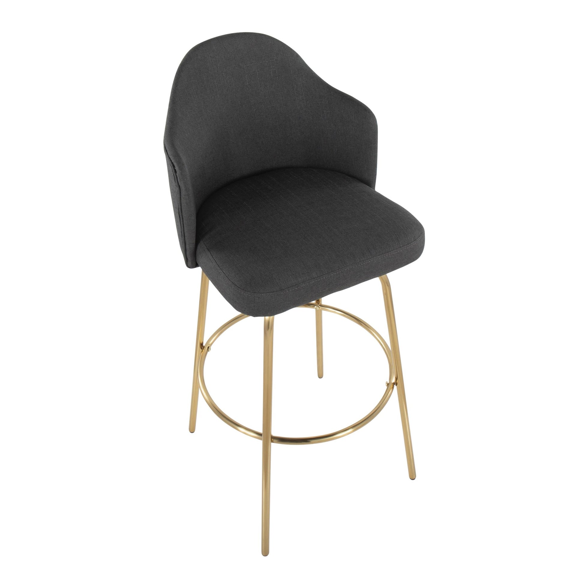 Ahoy Contemporary Fixed-Height Bar Stool with Gold Metal Legs and Round Gold Metal Footrest with Charcoal Fabric Seat By LumiSource - Set of 2 | Bar Stools | Modishstore - 3