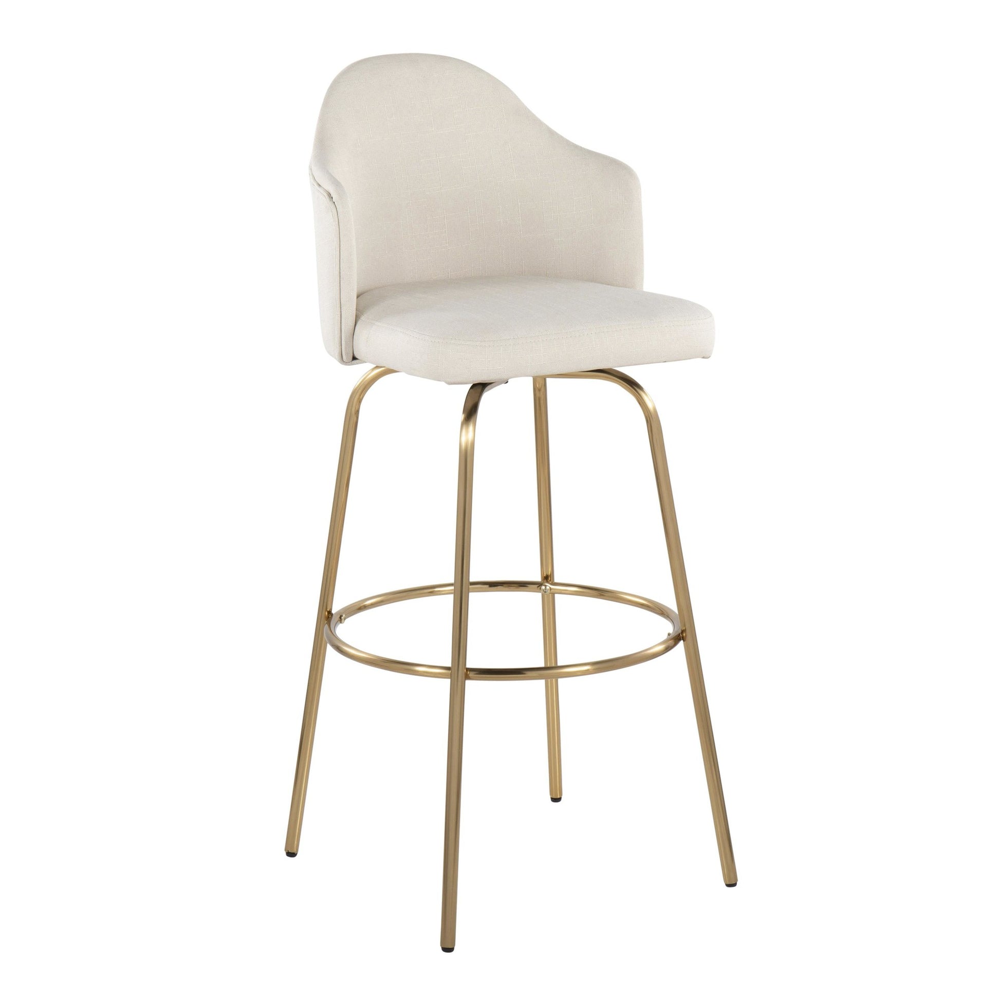 Ahoy Contemporary Fixed-Height Bar Stool with Gold Metal Legs and Round Gold Metal Footrest with Charcoal Fabric Seat By LumiSource - Set of 2 | Bar Stools | Modishstore - 13