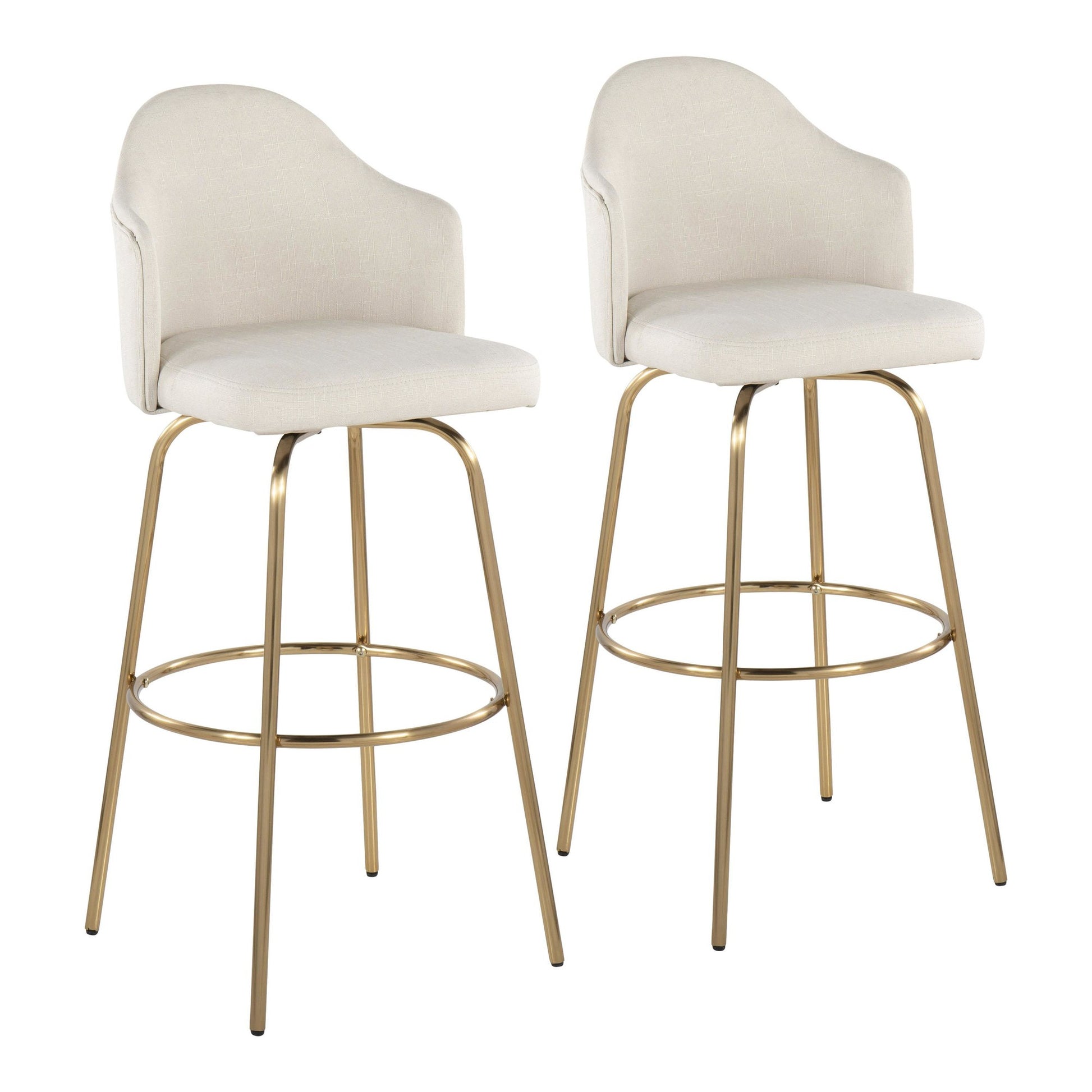Ahoy Contemporary Fixed-Height Bar Stool with Gold Metal Legs and Round Gold Metal Footrest with Charcoal Fabric Seat By LumiSource - Set of 2 | Bar Stools | Modishstore - 9
