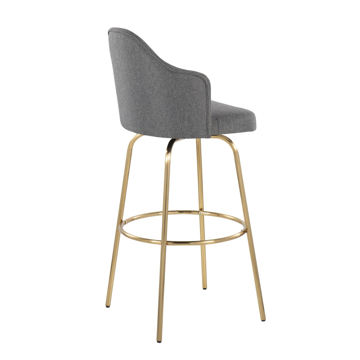 Ahoy Contemporary Fixed-Height Bar Stool with Gold Metal Legs and Round Gold Metal Footrest with Charcoal Fabric Seat By LumiSource - Set of 2 | Bar Stools | Modishstore - 23