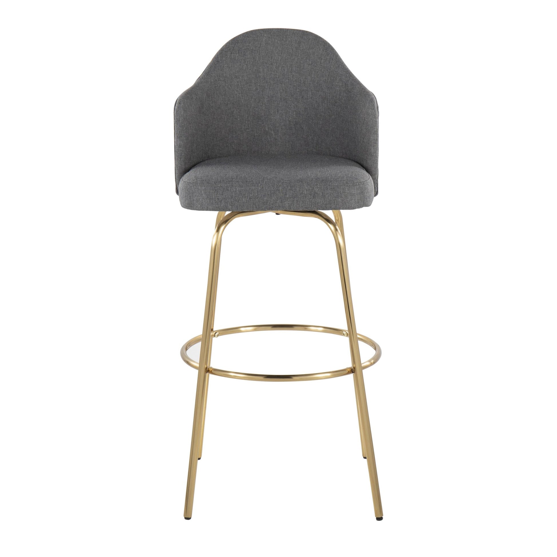 Ahoy Contemporary Fixed-Height Bar Stool with Gold Metal Legs and Round Gold Metal Footrest with Charcoal Fabric Seat By LumiSource - Set of 2 | Bar Stools | Modishstore - 18