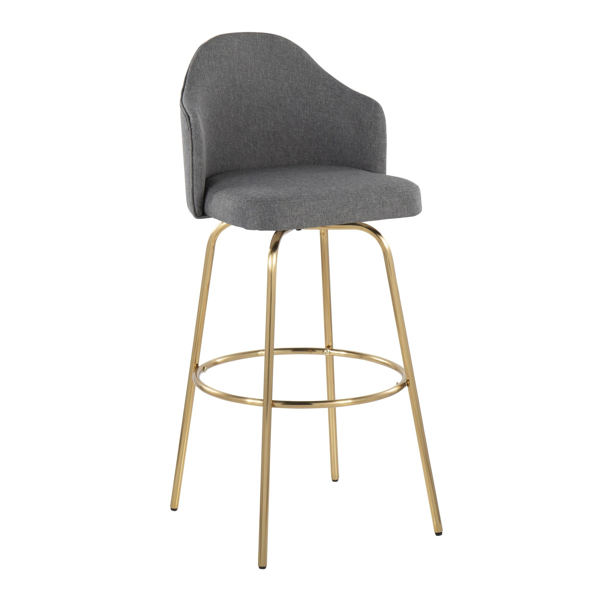 Ahoy Contemporary Fixed-Height Bar Stool with Gold Metal Legs and Round Gold Metal Footrest with Charcoal Fabric Seat By LumiSource - Set of 2 | Bar Stools | Modishstore - 21