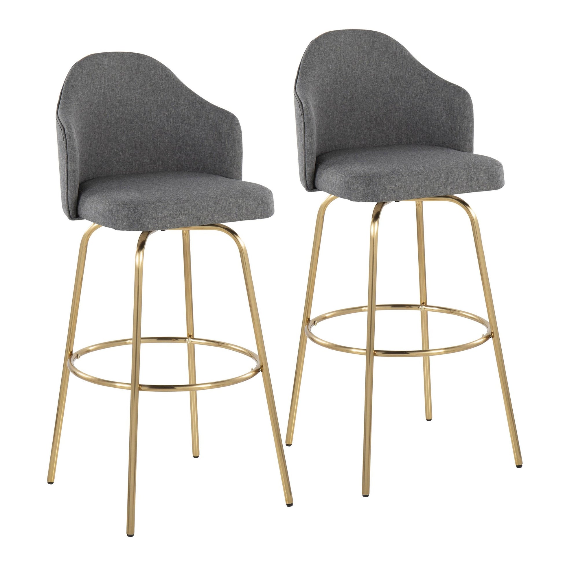 Ahoy Contemporary Fixed-Height Bar Stool with Gold Metal Legs and Round Gold Metal Footrest with Charcoal Fabric Seat By LumiSource - Set of 2 | Bar Stools | Modishstore - 17