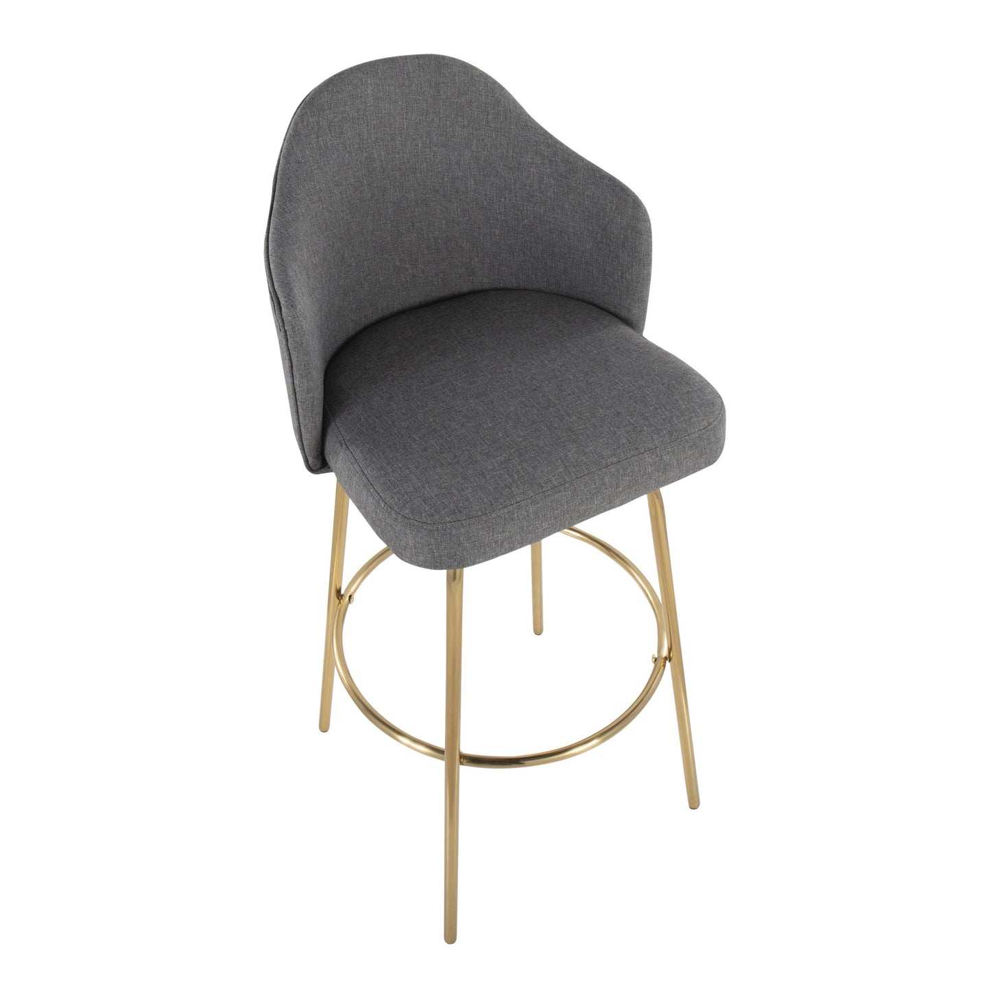Ahoy Contemporary Fixed-Height Bar Stool with Gold Metal Legs and Round Gold Metal Footrest with Charcoal Fabric Seat By LumiSource - Set of 2 | Bar Stools | Modishstore - 19