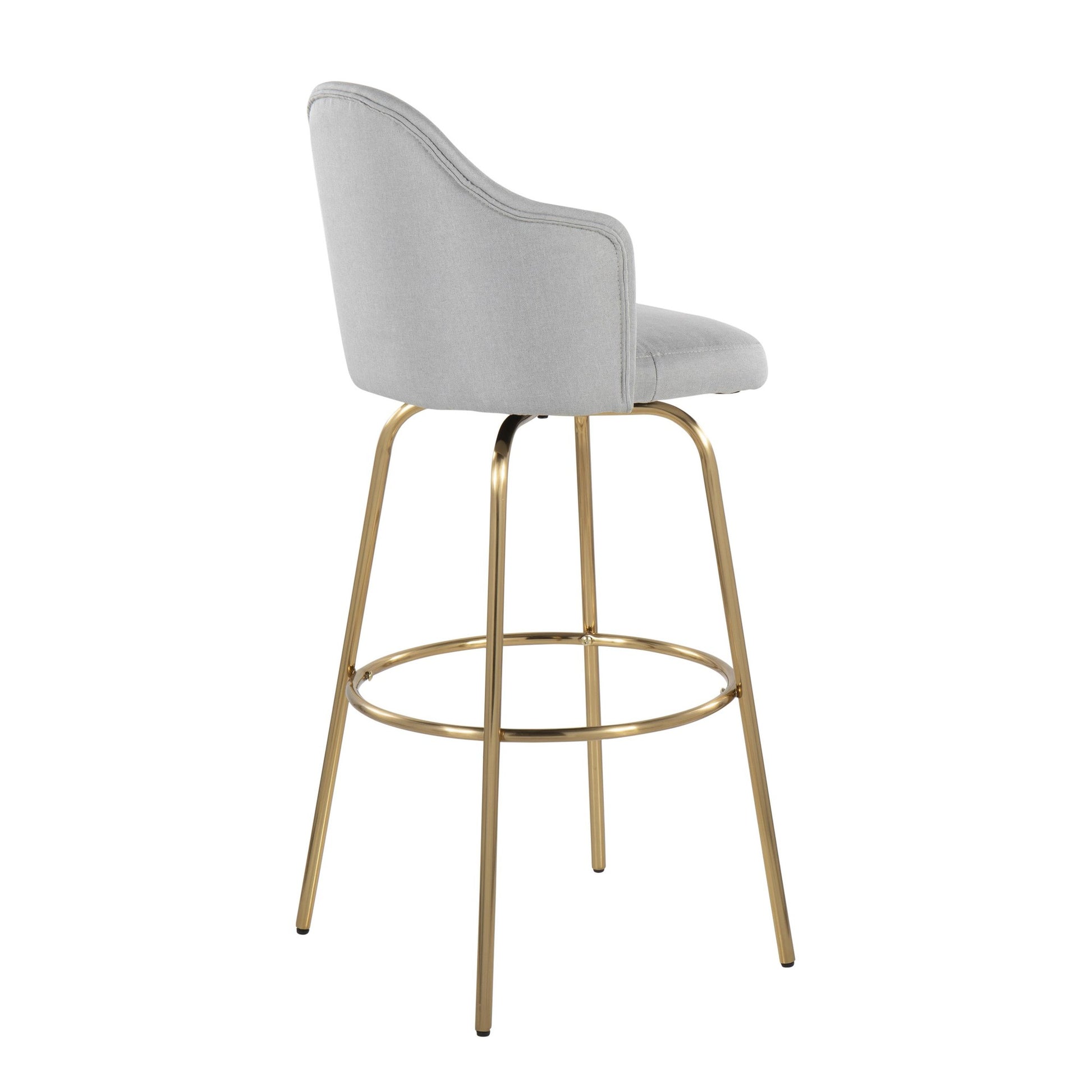 Ahoy Contemporary Fixed-Height Bar Stool with Gold Metal Legs and Round Gold Metal Footrest with Light Grey Fabric Seat By LumiSource - Set of 2 | Bar Stools | Modishstore - 7