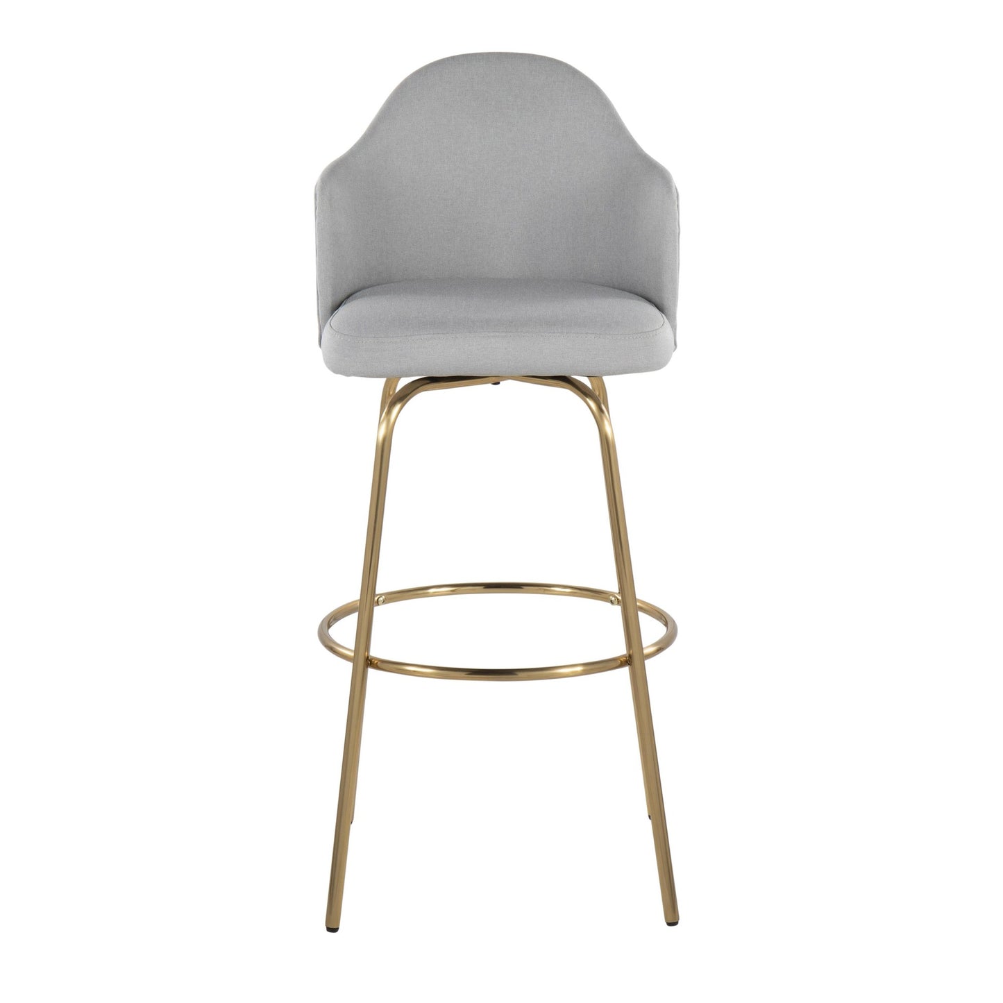 Ahoy Contemporary Fixed-Height Bar Stool with Gold Metal Legs and Round Gold Metal Footrest with Light Grey Fabric Seat By LumiSource - Set of 2 | Bar Stools | Modishstore - 2