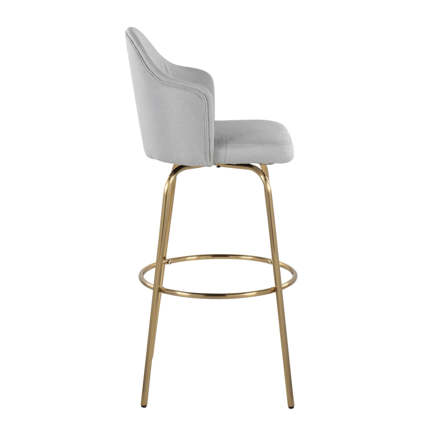 Ahoy Contemporary Fixed-Height Bar Stool with Gold Metal Legs and Round Gold Metal Footrest with Light Grey Fabric Seat By LumiSource - Set of 2 | Bar Stools | Modishstore - 6