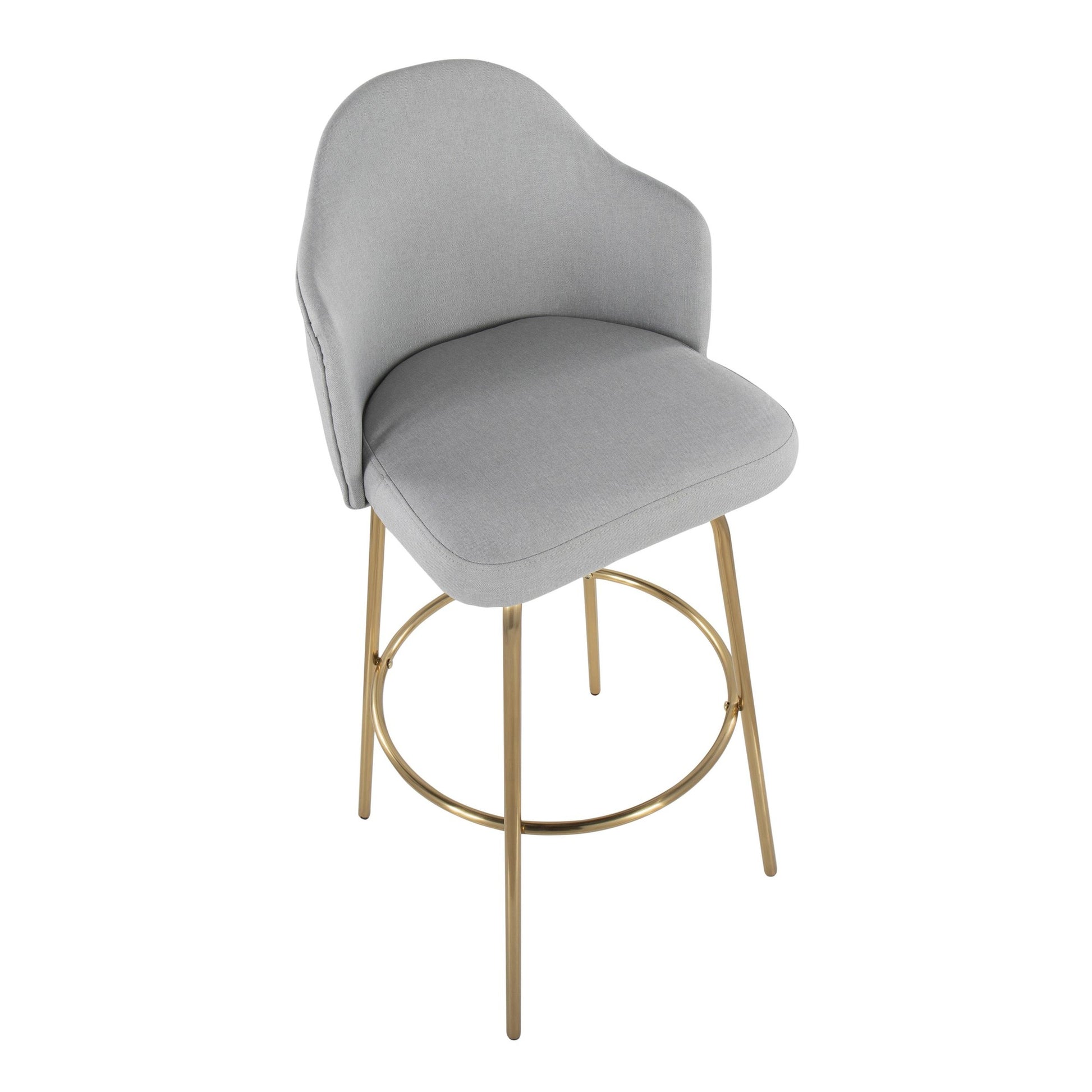 Ahoy Contemporary Fixed-Height Bar Stool with Gold Metal Legs and Round Gold Metal Footrest with Light Grey Fabric Seat By LumiSource - Set of 2 | Bar Stools | Modishstore - 3