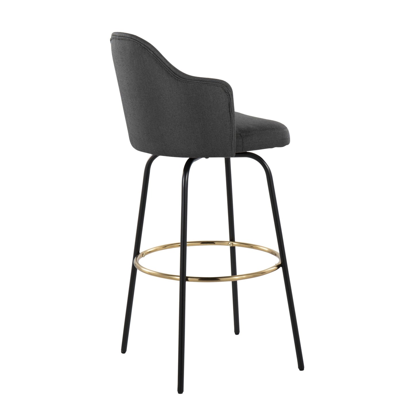 Ahoy Contemporary Fixed-Height Bar Stool with Black Metal Legs and Round Gold Metal Footrest with Charcoal Fabric Seat By LumiSource - Set of 2 | Bar Stools | Modishstore - 7
