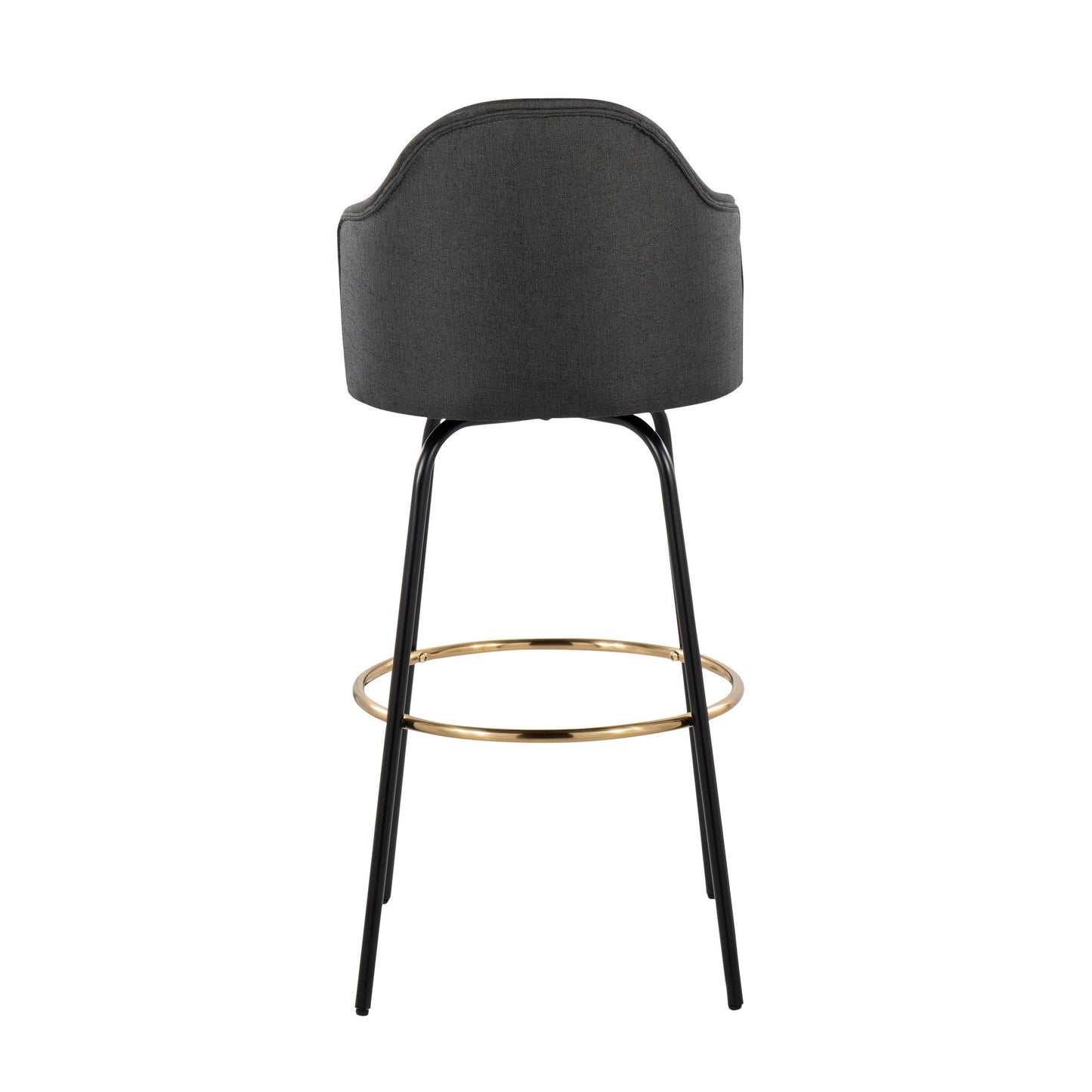 Ahoy Contemporary Fixed-Height Bar Stool with Black Metal Legs and Round Gold Metal Footrest with Charcoal Fabric Seat By LumiSource - Set of 2 | Bar Stools | Modishstore - 8