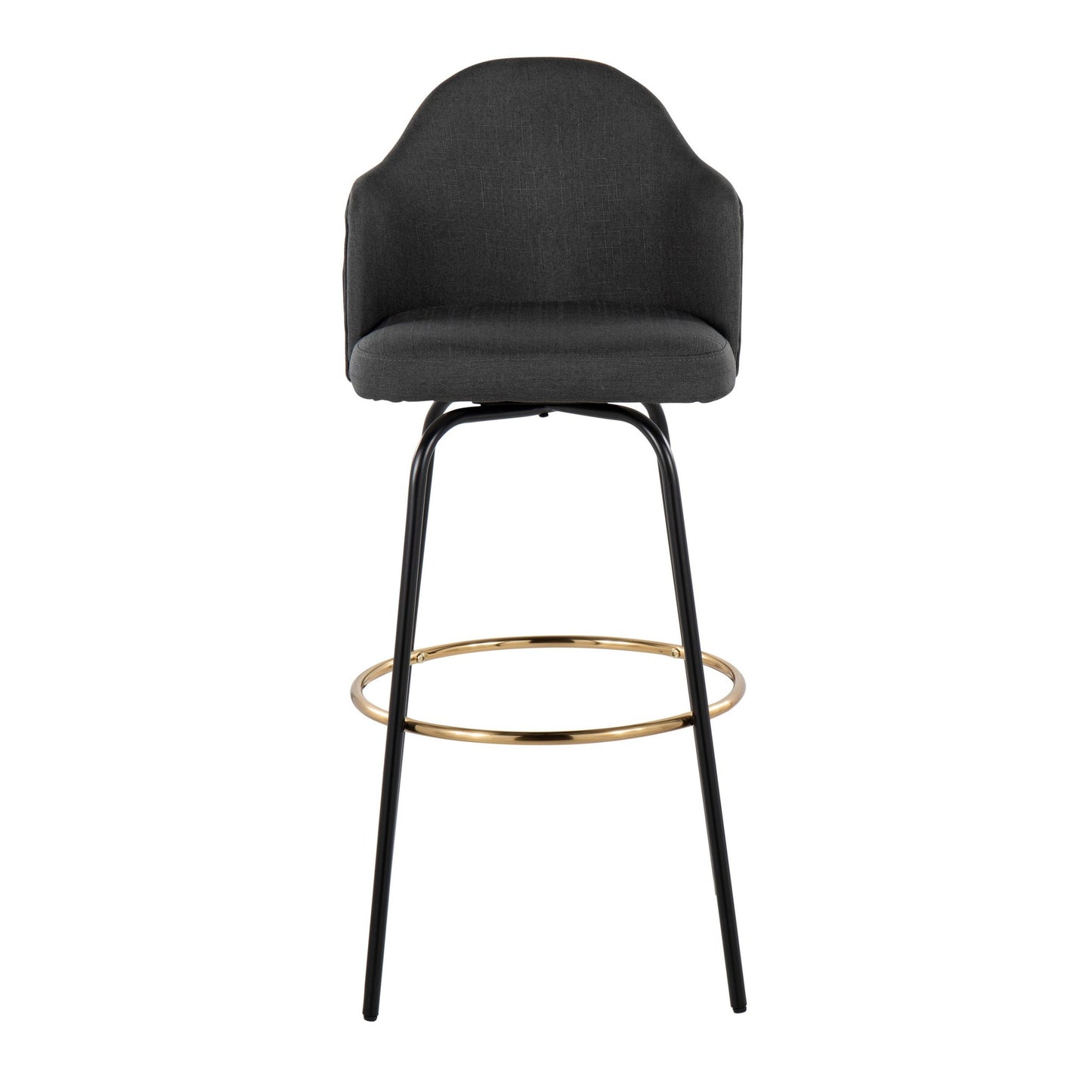 Ahoy Contemporary Fixed-Height Bar Stool with Black Metal Legs and Round Gold Metal Footrest with Charcoal Fabric Seat By LumiSource - Set of 2 | Bar Stools | Modishstore - 2