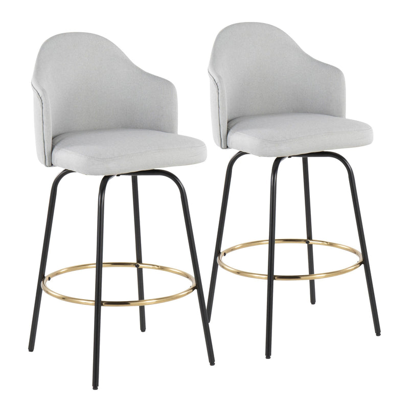 Ahoy Contemporary Fixed-Height Bar Stool with Black Metal Legs and Round Gold Metal Footrest with Charcoal Fabric Seat By LumiSource - Set of 2 | Bar Stools | Modishstore - 17