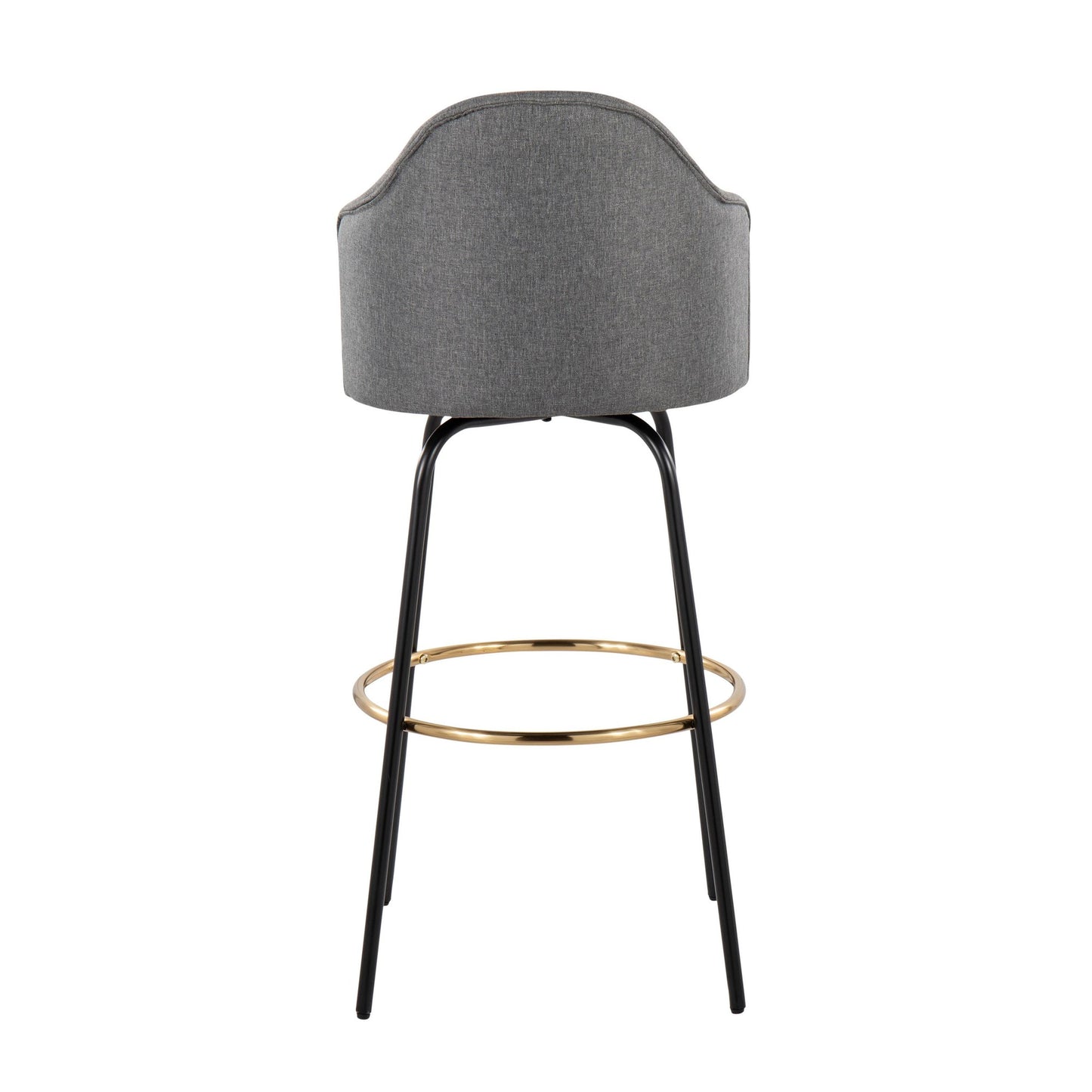 Ahoy Contemporary Fixed-Height Bar Stool with Black Metal Legs and Round Gold Metal Footrest with Charcoal Fabric Seat By LumiSource - Set of 2 | Bar Stools | Modishstore - 16