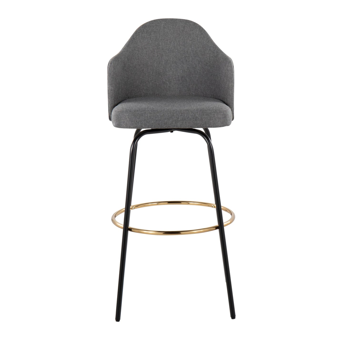 Ahoy Contemporary Fixed-Height Bar Stool with Black Metal Legs and Round Gold Metal Footrest with Charcoal Fabric Seat By LumiSource - Set of 2 | Bar Stools | Modishstore - 10