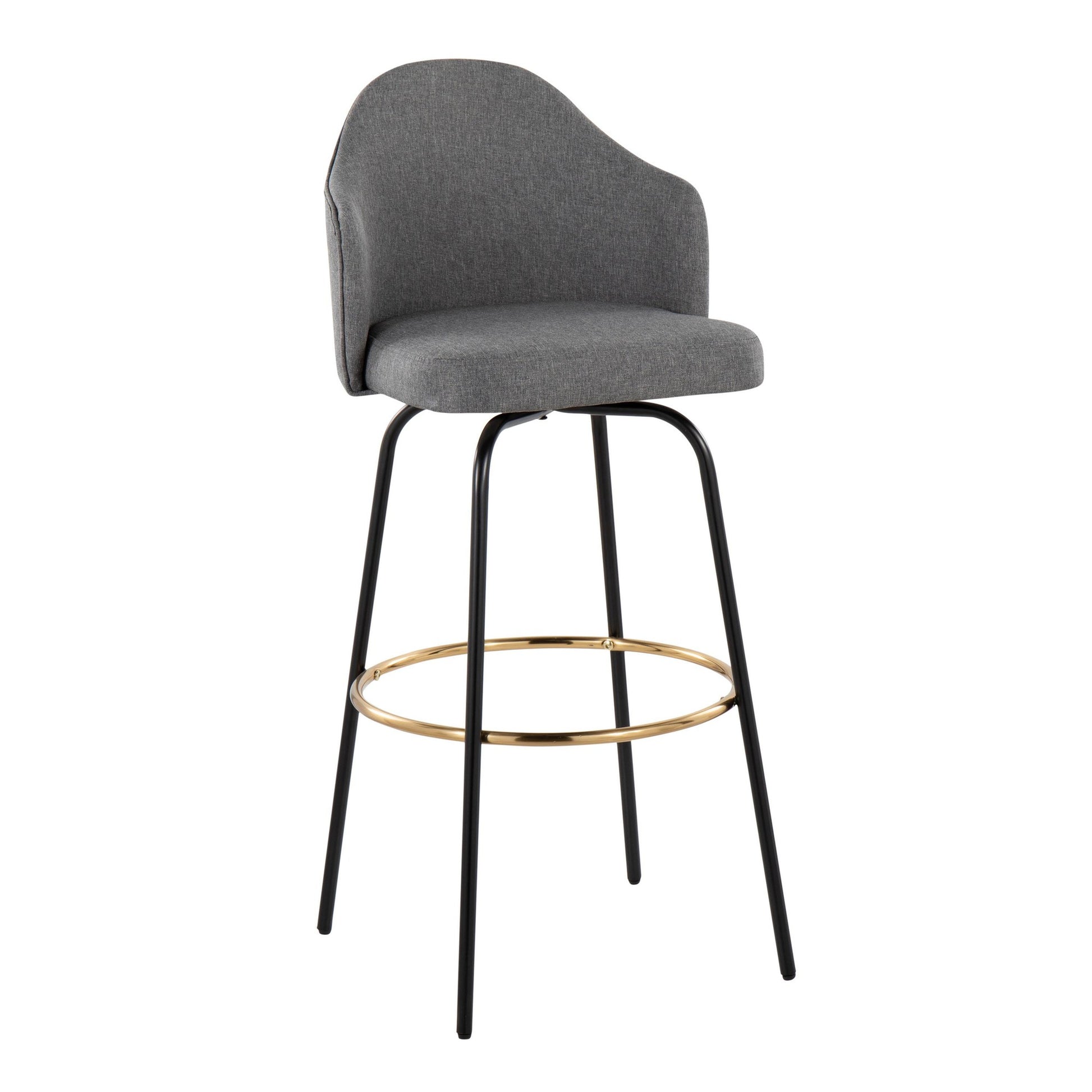 Ahoy Contemporary Fixed-Height Bar Stool with Black Metal Legs and Round Gold Metal Footrest with Charcoal Fabric Seat By LumiSource - Set of 2 | Bar Stools | Modishstore - 13