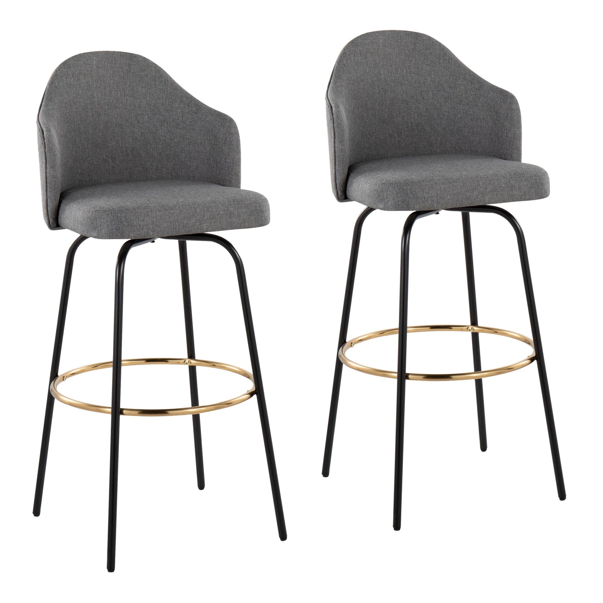 Ahoy Contemporary Fixed-Height Bar Stool with Black Metal Legs and Round Gold Metal Footrest with Charcoal Fabric Seat By LumiSource - Set of 2 | Bar Stools | Modishstore - 9