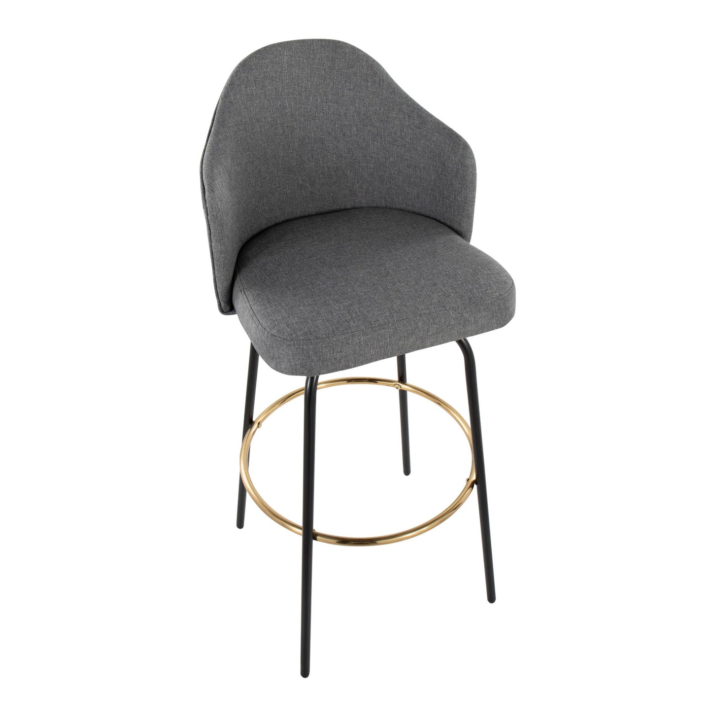 Ahoy Contemporary Fixed-Height Bar Stool with Black Metal Legs and Round Gold Metal Footrest with Charcoal Fabric Seat By LumiSource - Set of 2 | Bar Stools | Modishstore - 11