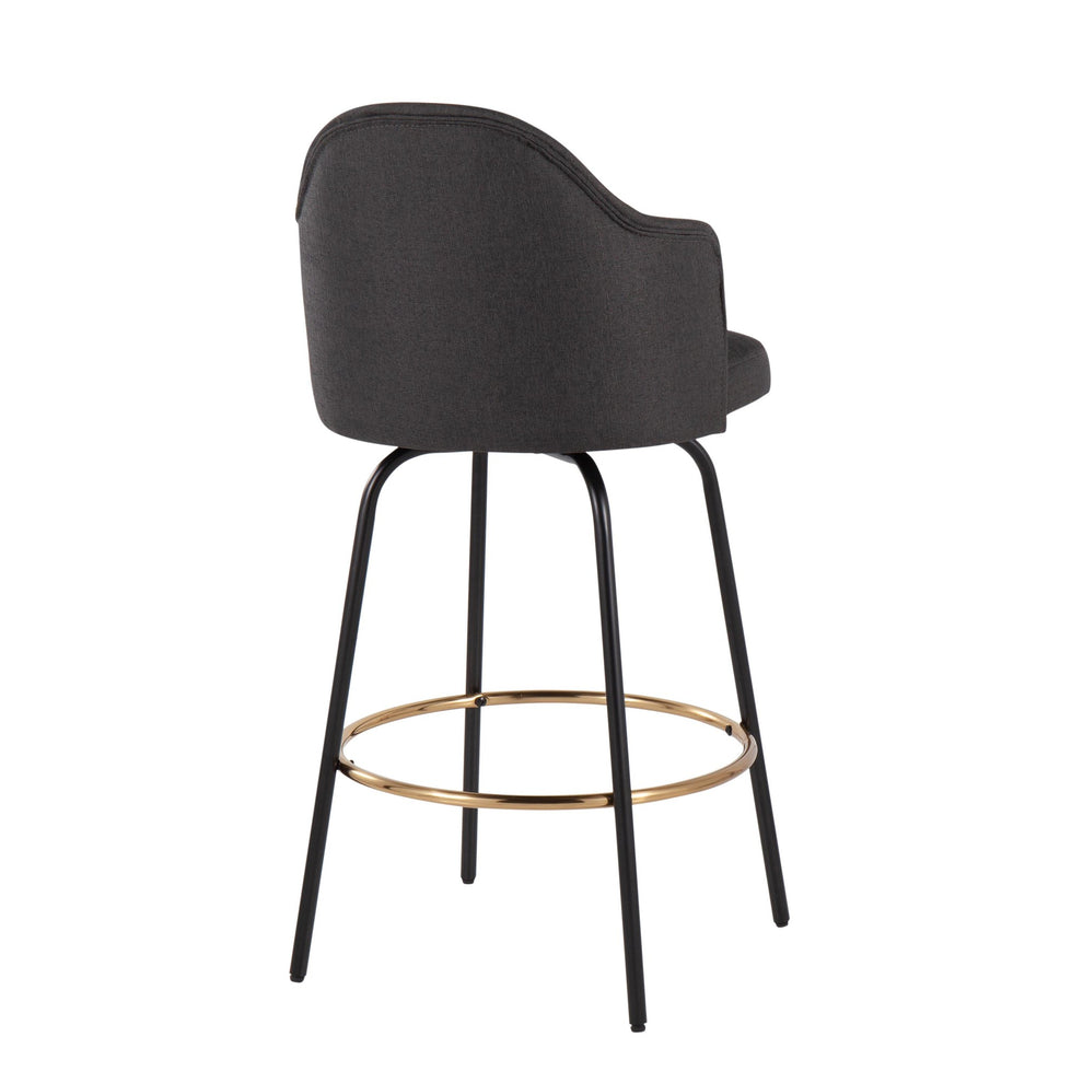 Ahoy Contemporary Fixed-Height Counter Stool with Black Metal Legs and Round Gold Metal Footrest with Charcoal Fabric Seat By LumiSource - Set of 2 | Counter Stools | Modishstore - 7
