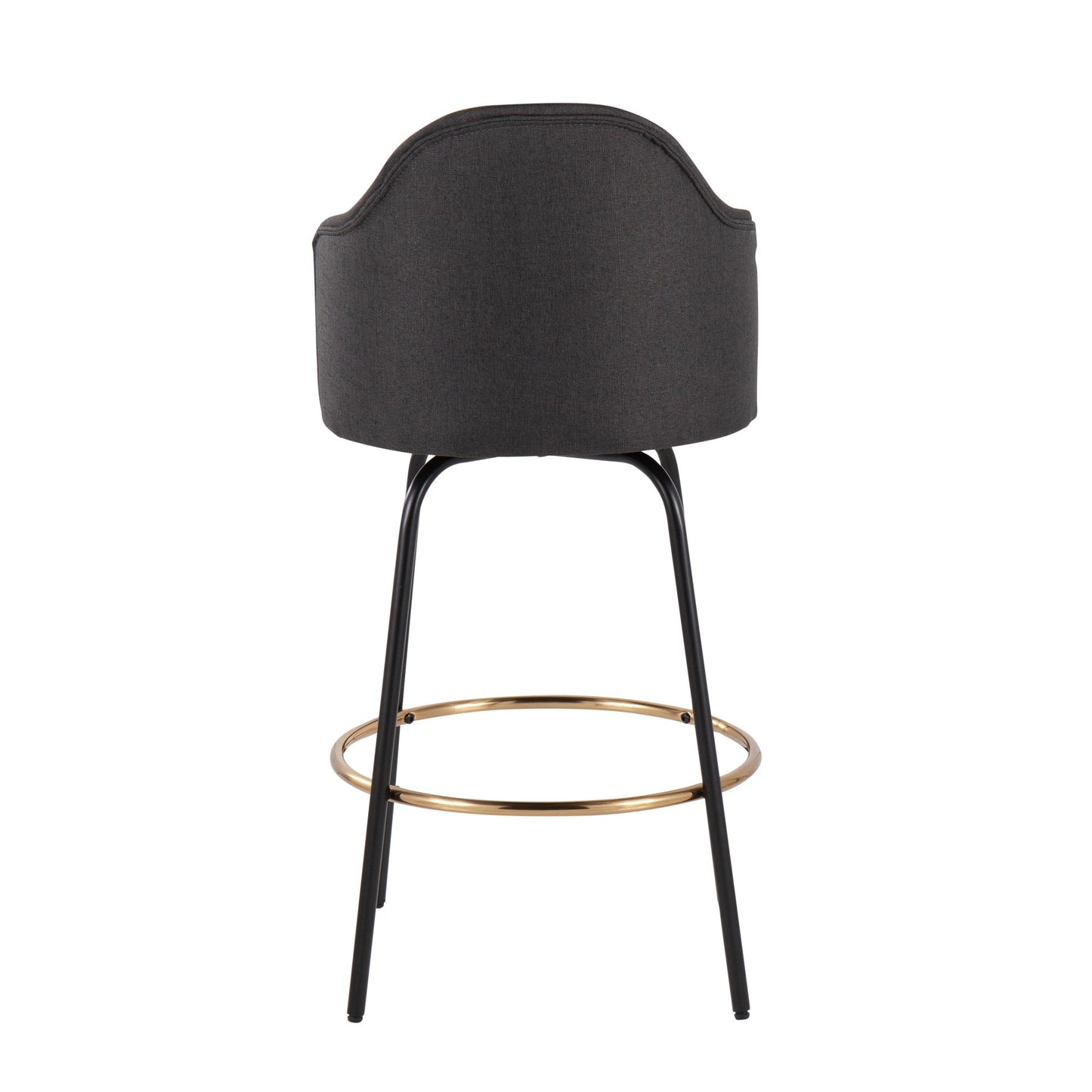 Ahoy Contemporary Fixed-Height Counter Stool with Black Metal Legs and Round Gold Metal Footrest with Charcoal Fabric Seat By LumiSource - Set of 2 | Counter Stools | Modishstore - 8