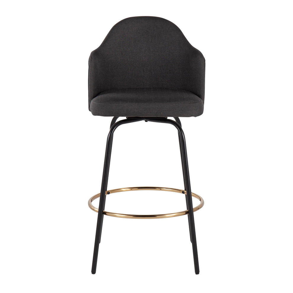 Ahoy Contemporary Fixed-Height Counter Stool with Black Metal Legs and Round Gold Metal Footrest with Charcoal Fabric Seat By LumiSource - Set of 2 | Counter Stools | Modishstore - 2
