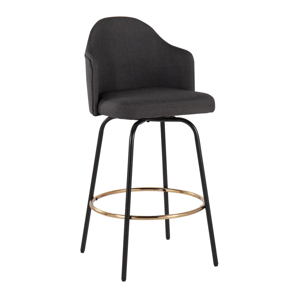 Ahoy Contemporary Fixed-Height Counter Stool with Black Metal Legs and Round Gold Metal Footrest with Charcoal Fabric Seat By LumiSource - Set of 2 | Counter Stools | Modishstore - 5