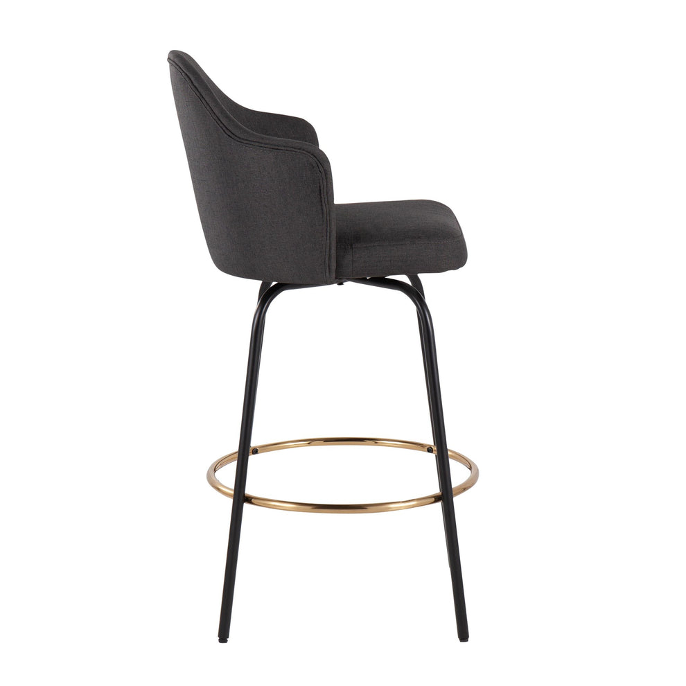 Ahoy Contemporary Fixed-Height Counter Stool with Black Metal Legs and Round Gold Metal Footrest with Charcoal Fabric Seat By LumiSource - Set of 2 | Counter Stools | Modishstore - 6